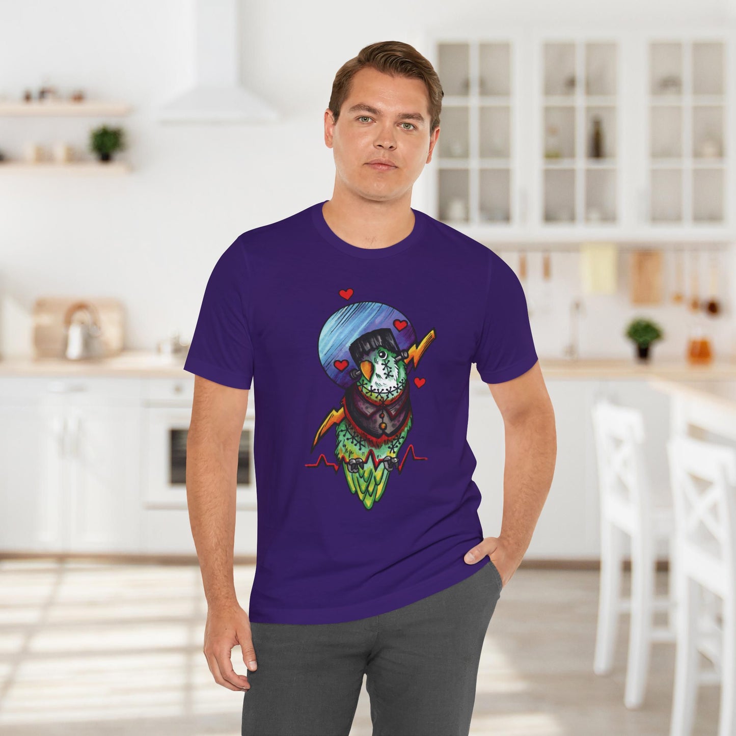 Frankenstein Lovebird, Hand-Drawn & Hand-Colored Tee