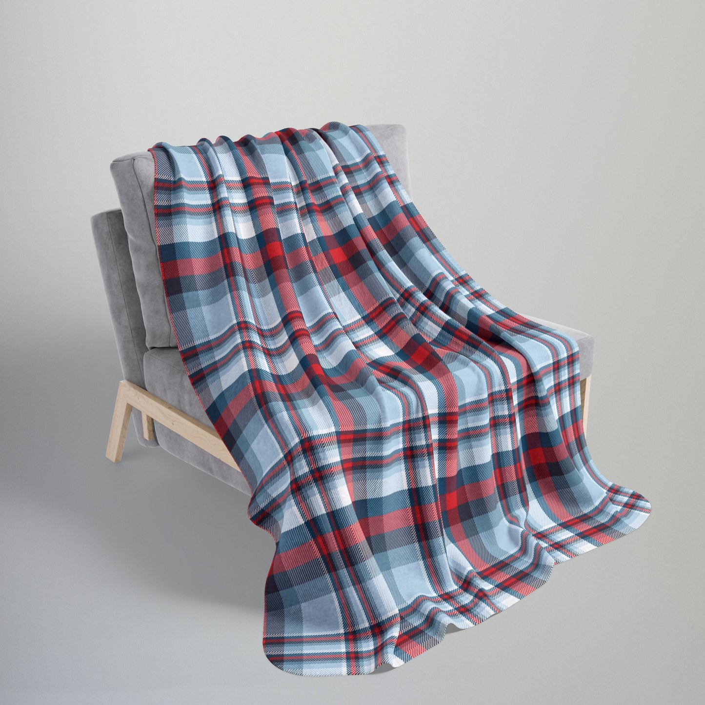 Nautical Teal Plaid Fleece Sherpa Blanket