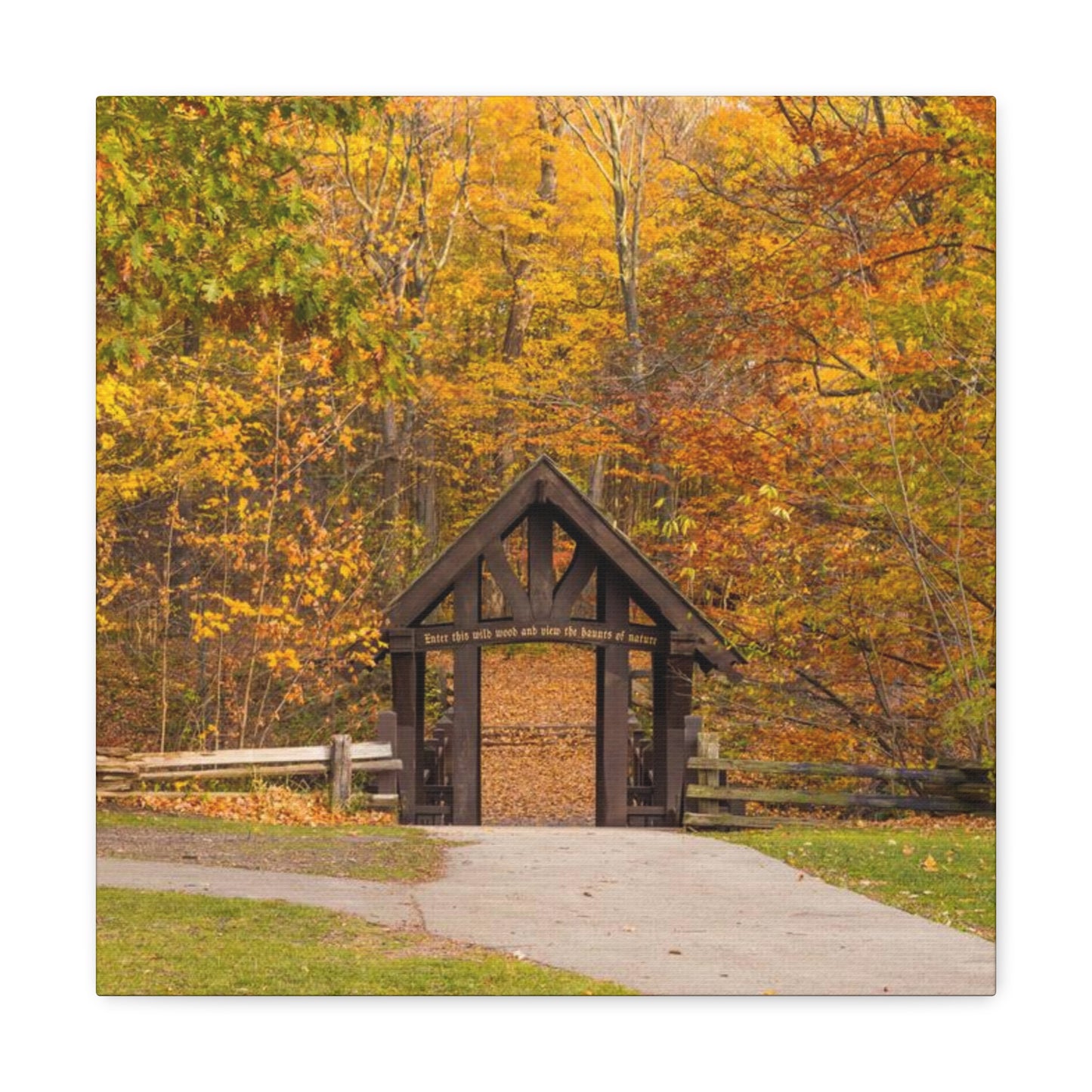 Seven Bridges Trail’s Covered Bridge at Grant Park in South Milwaukee Wisconsin, Photography Canvas Wrap Wall Art