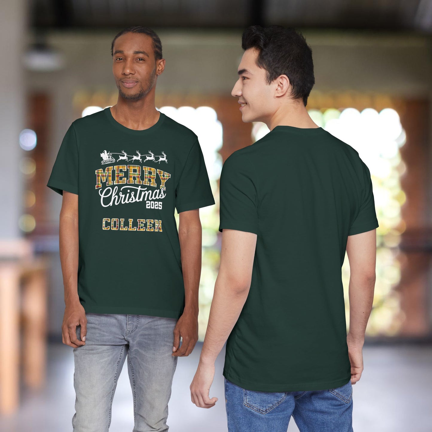 Custom Christmas Green & Gold Green Bay WI Plaid Pajama Tee Top