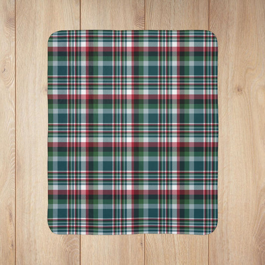 Christmas Kelly Green & Silver Philadelphia PA Plaid Velveteen Plush Blanket