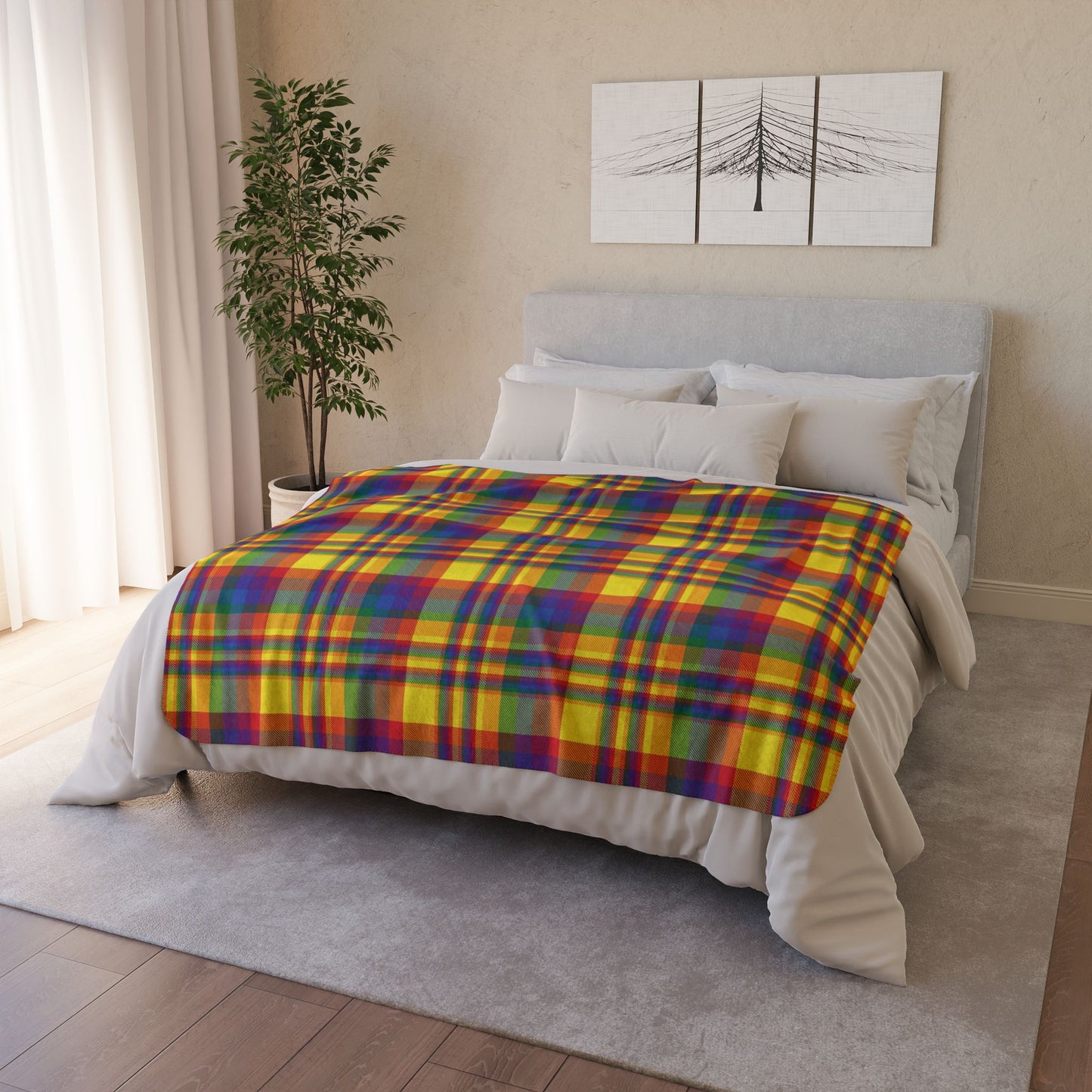Rainbow Pride Plaid Fleece Sherpa Blanket