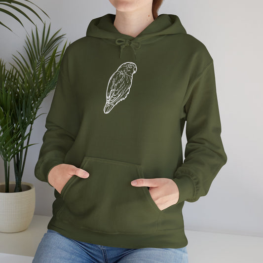 Military Green Cuddly Lovebird, Line Art Hoodie