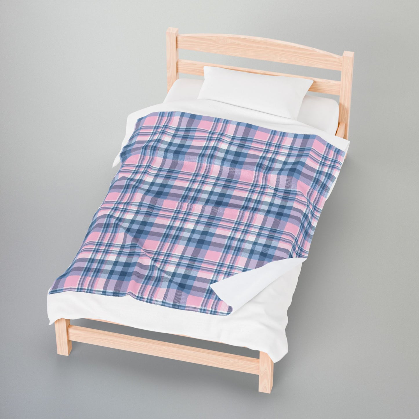 Baby Blue & Pink Plaid Velveteen Plush Blanket