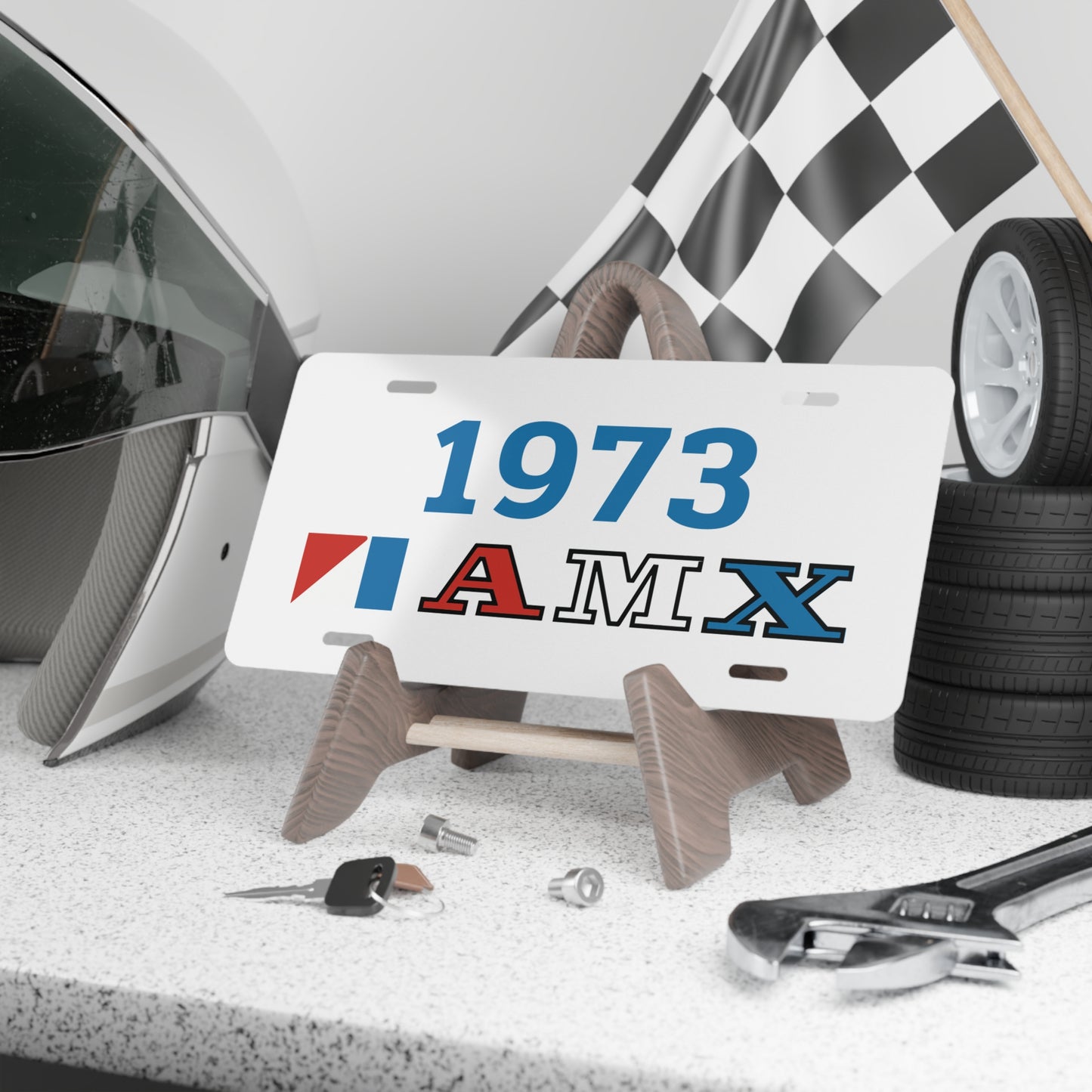 AMC Red, White & Blue AMX Logo Blue Year White Custom Vanity Plates
