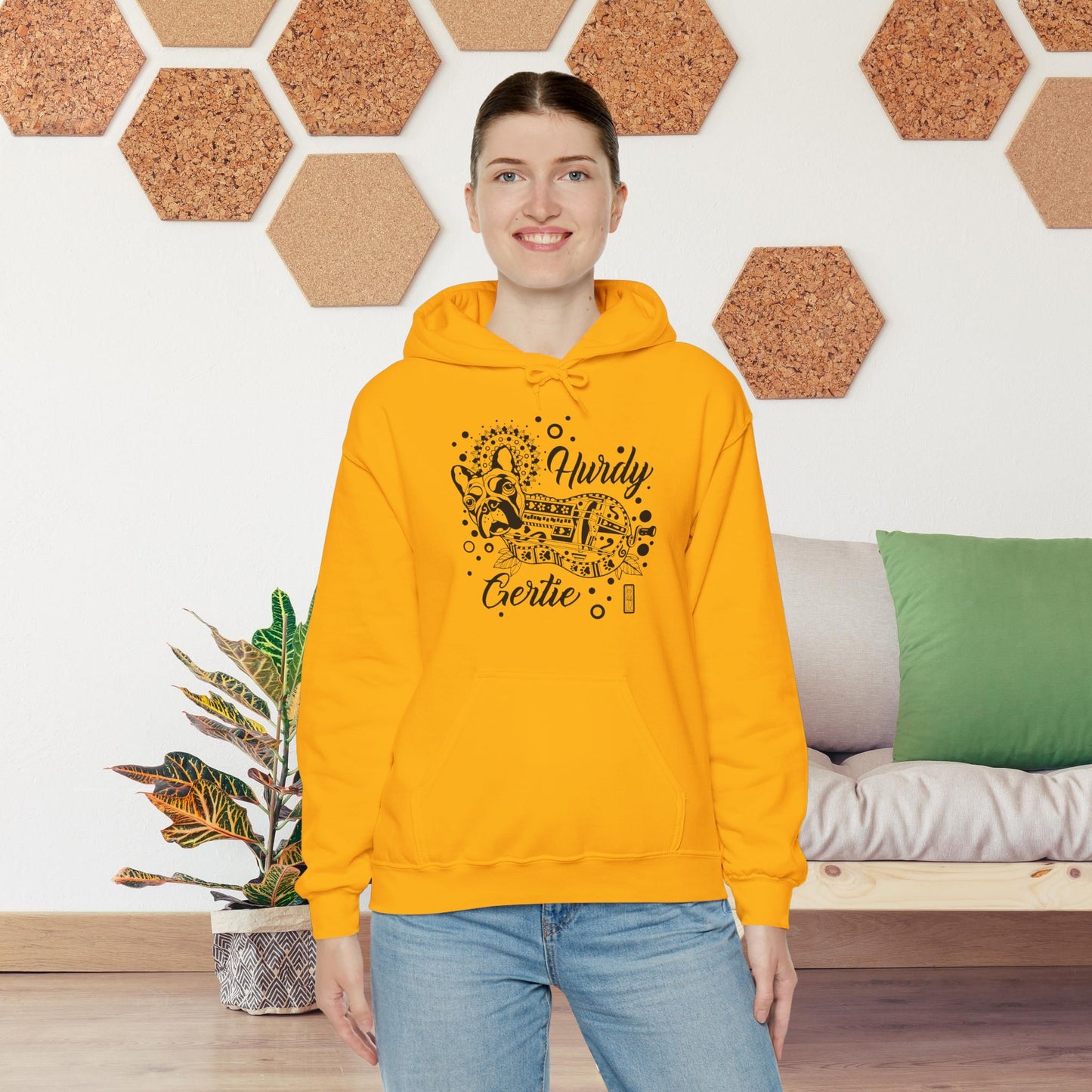 Hurdy Gertie Hooded Sweatshirt, Frenchton Dog Line Art Hoodie