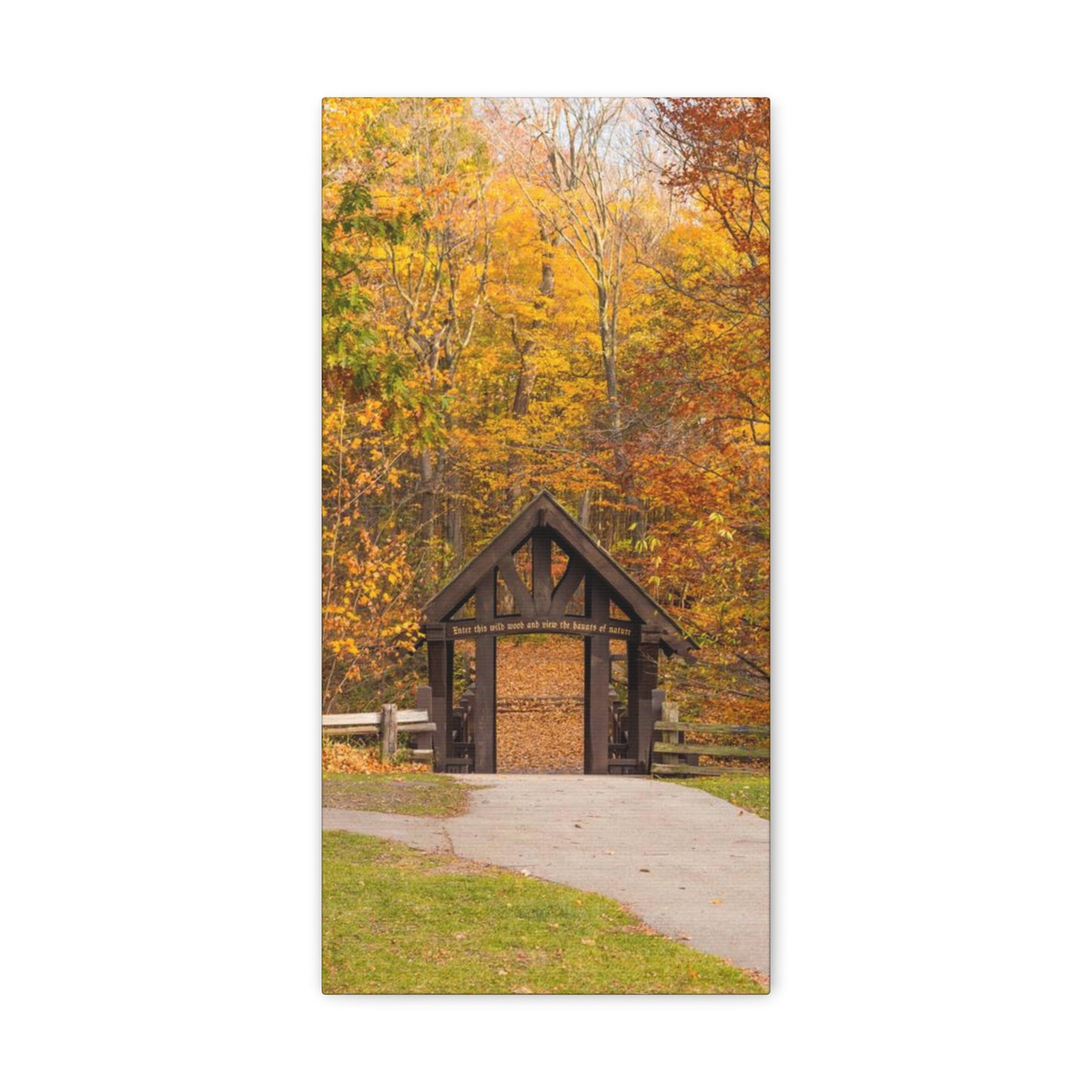 Seven Bridges Trail’s Covered Bridge at Grant Park in South Milwaukee Wisconsin, Photography Canvas Wrap Wall Art