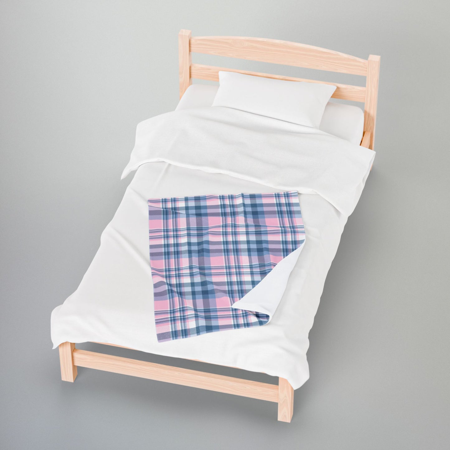 Baby Blue & Pink Plaid Velveteen Plush Blanket
