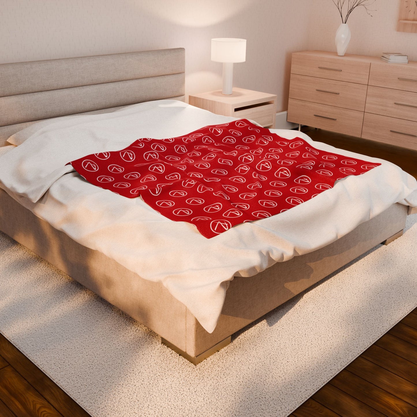 Velveteen Plush White Rambler Logo Red Blanket