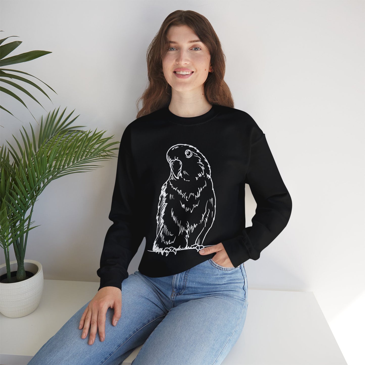 Floofball Lovebird, Line Art Crew Neck Sweatshirt