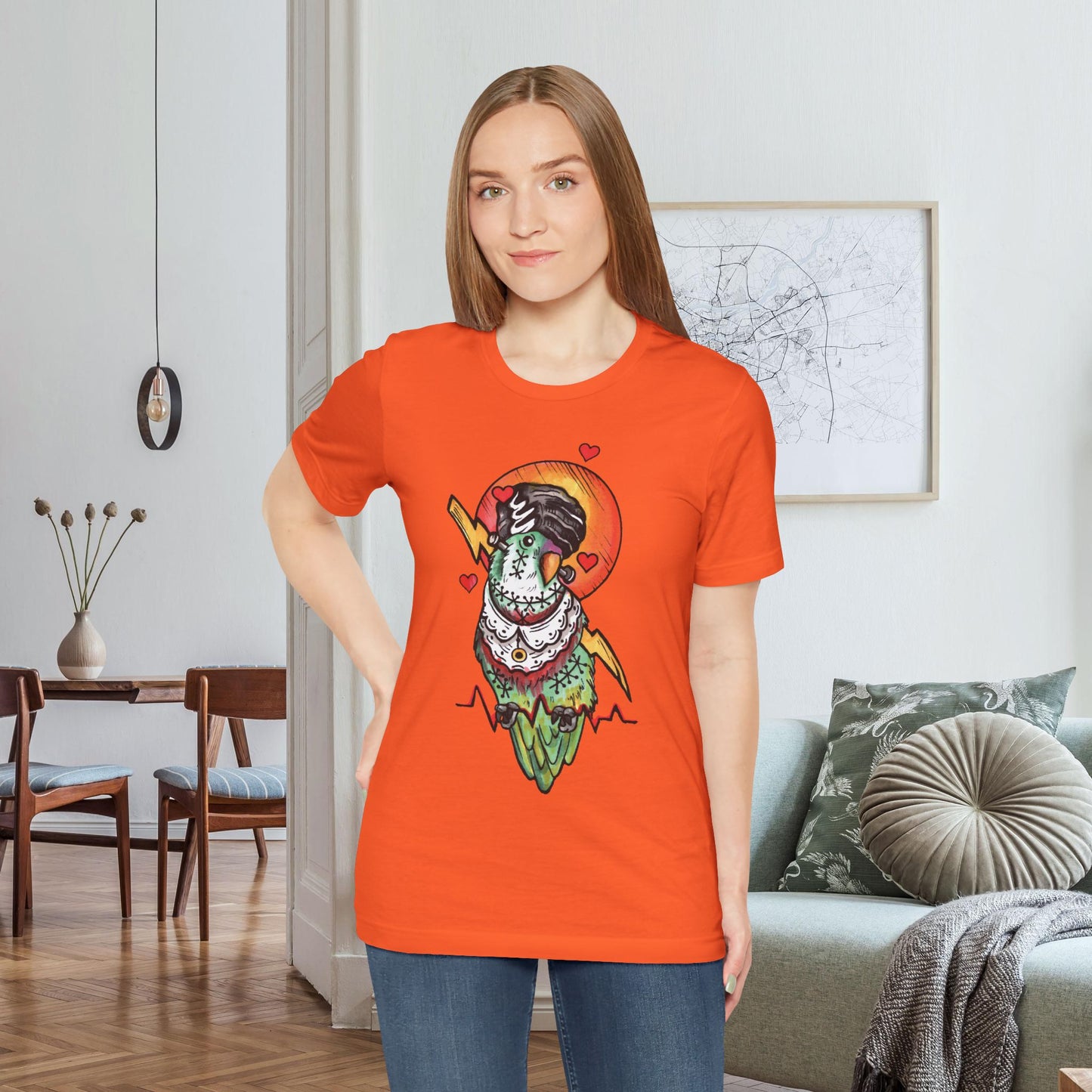 Bride of Frankenstein Lovebird, Hand-Drawn & Hand-Colored Tee