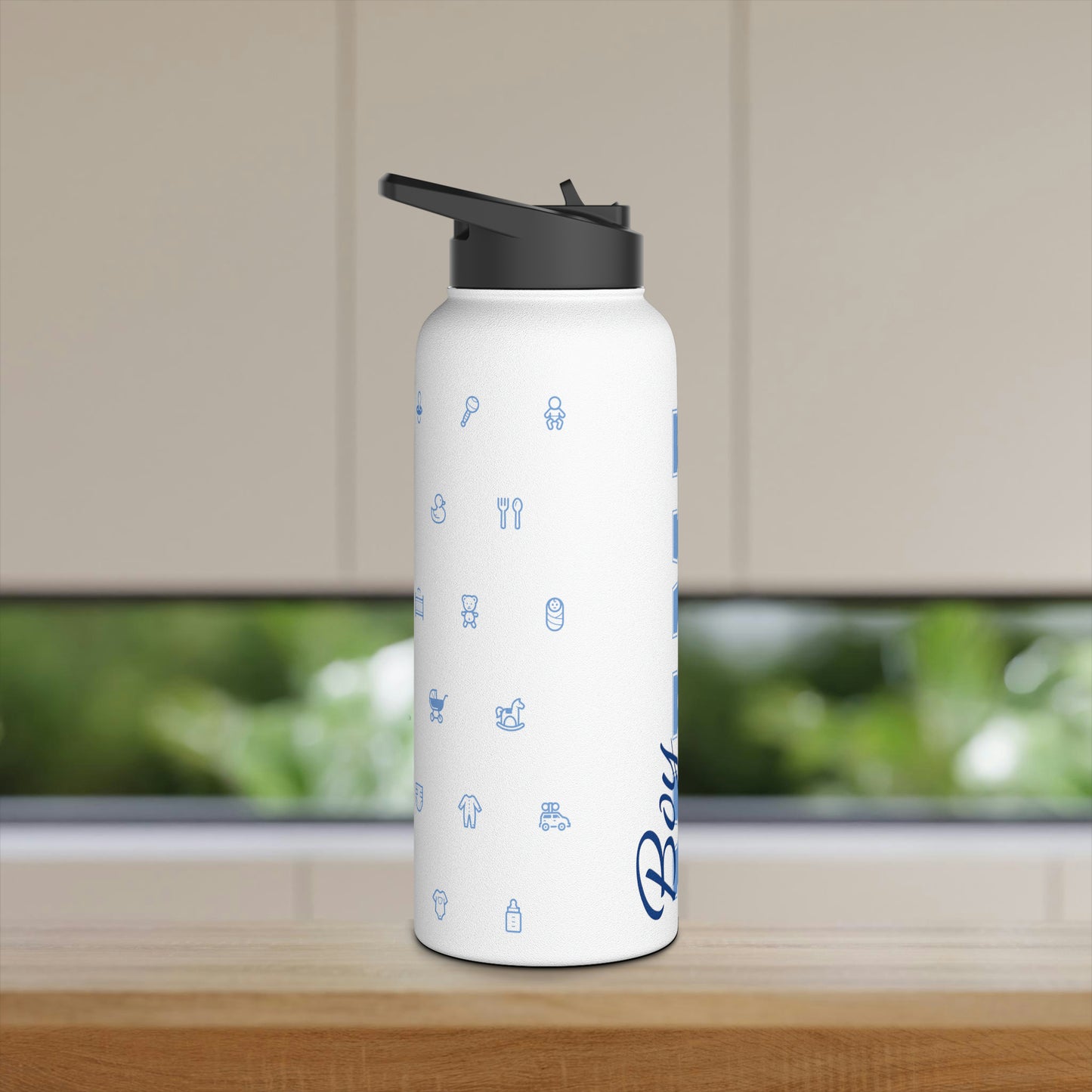 Boy Mama EST. 2023 Stainless-Steel Water Bottle with Built-In Straw, 12oz, 18oz & 32oz