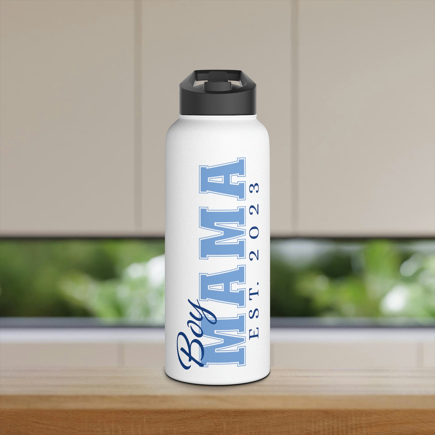 Boy Mama EST. 2023 Stainless-Steel Water Bottle with Built-In Straw, 12oz, 18oz & 32oz