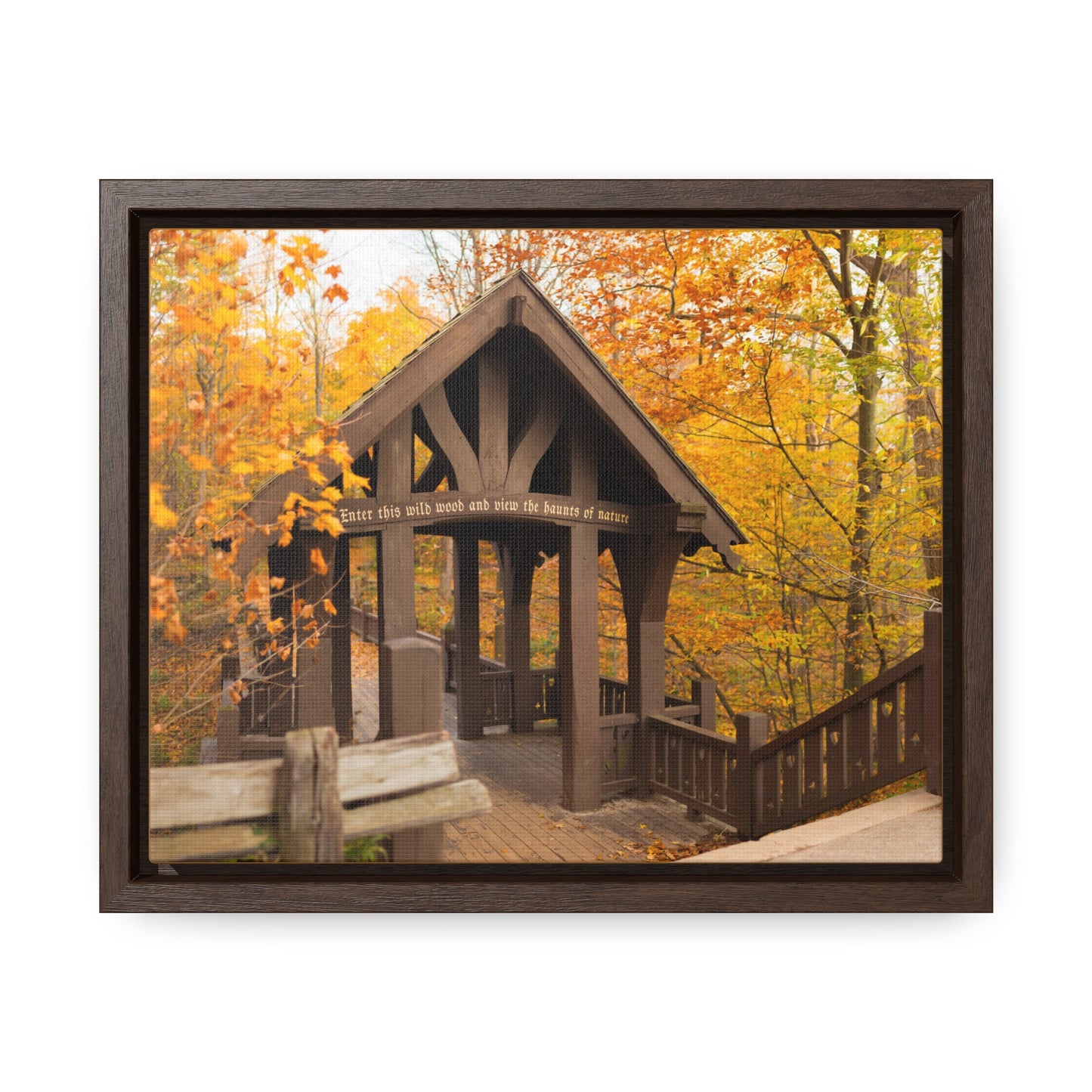 7 Bridges Trail’s Covered Bridge at Grant Park in South Milwaukee Wisconsin, Photography Framed Canvas Wrap Wall Art