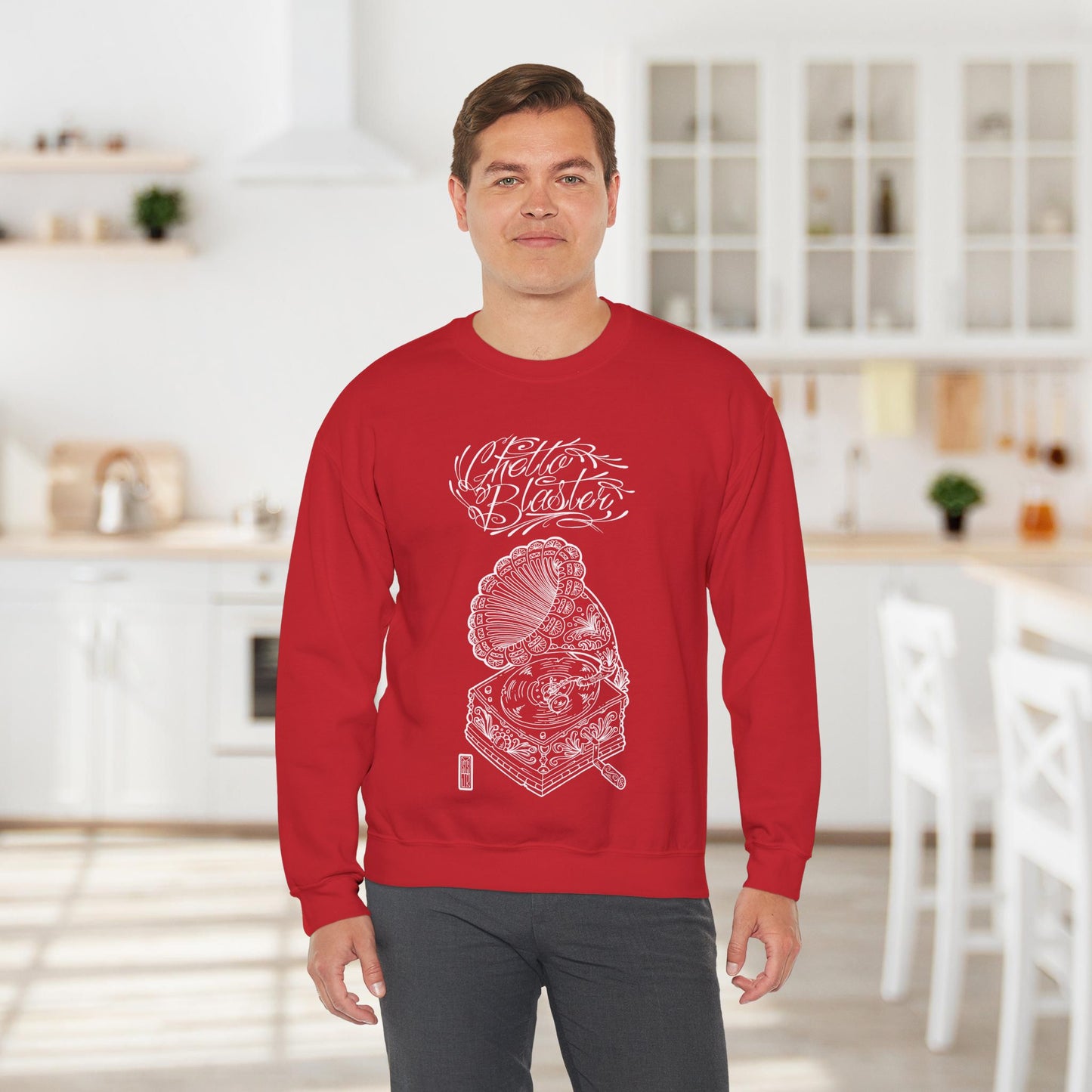 Ghetto Blaster, sudadera con cuello redondo y arte lineal