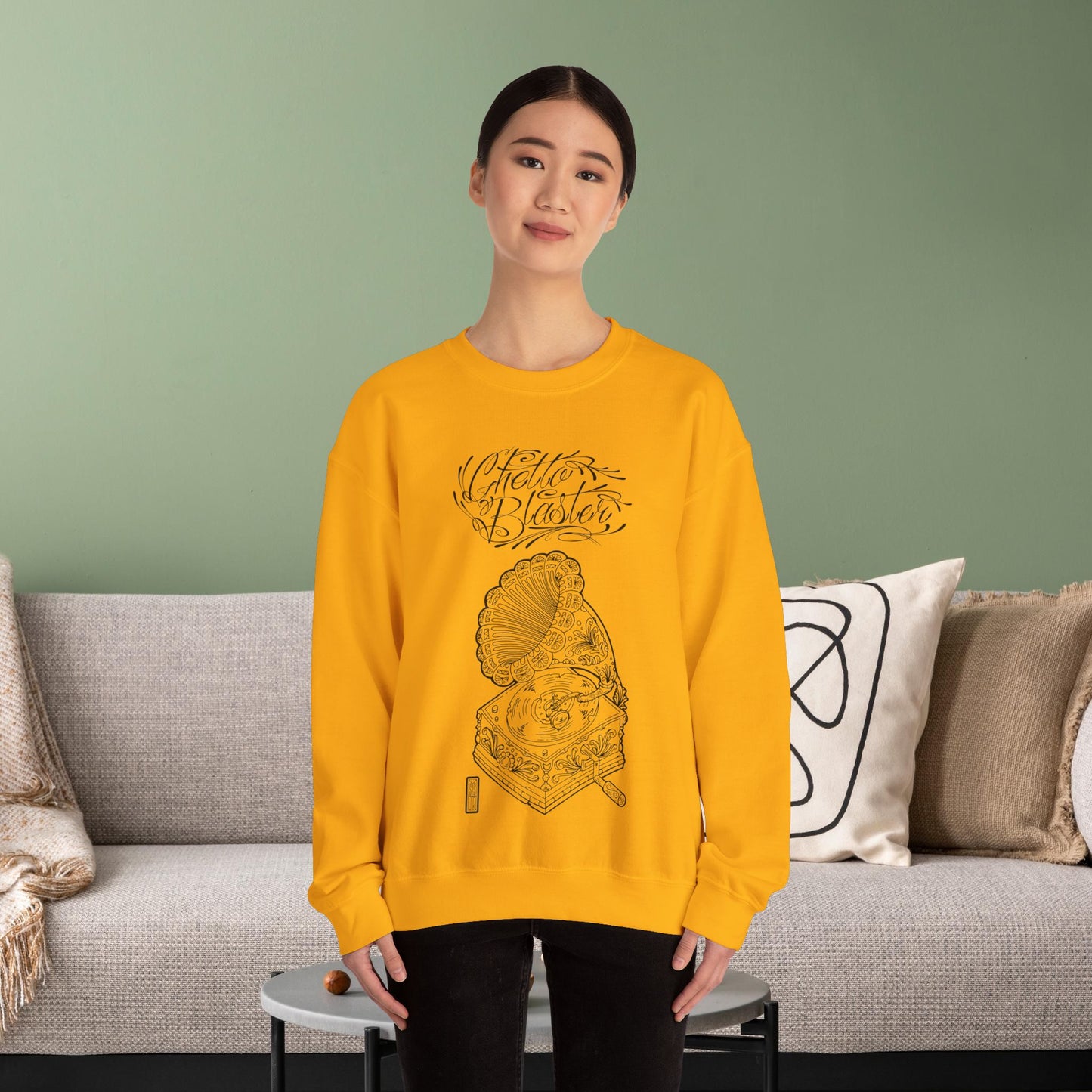 Ghetto Blaster, sudadera con cuello redondo y arte lineal