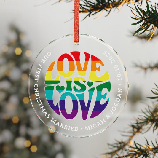 Custom Crystal Love is Love Rainbow 7-Stripe Pride 3" Circle Ornament