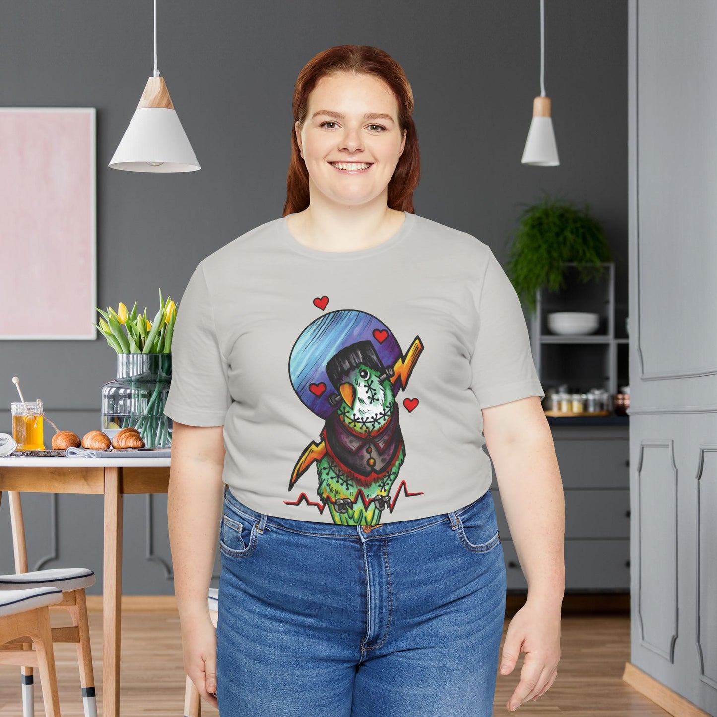Frankenstein Lovebird, Hand-Drawn & Hand-Colored Tee
