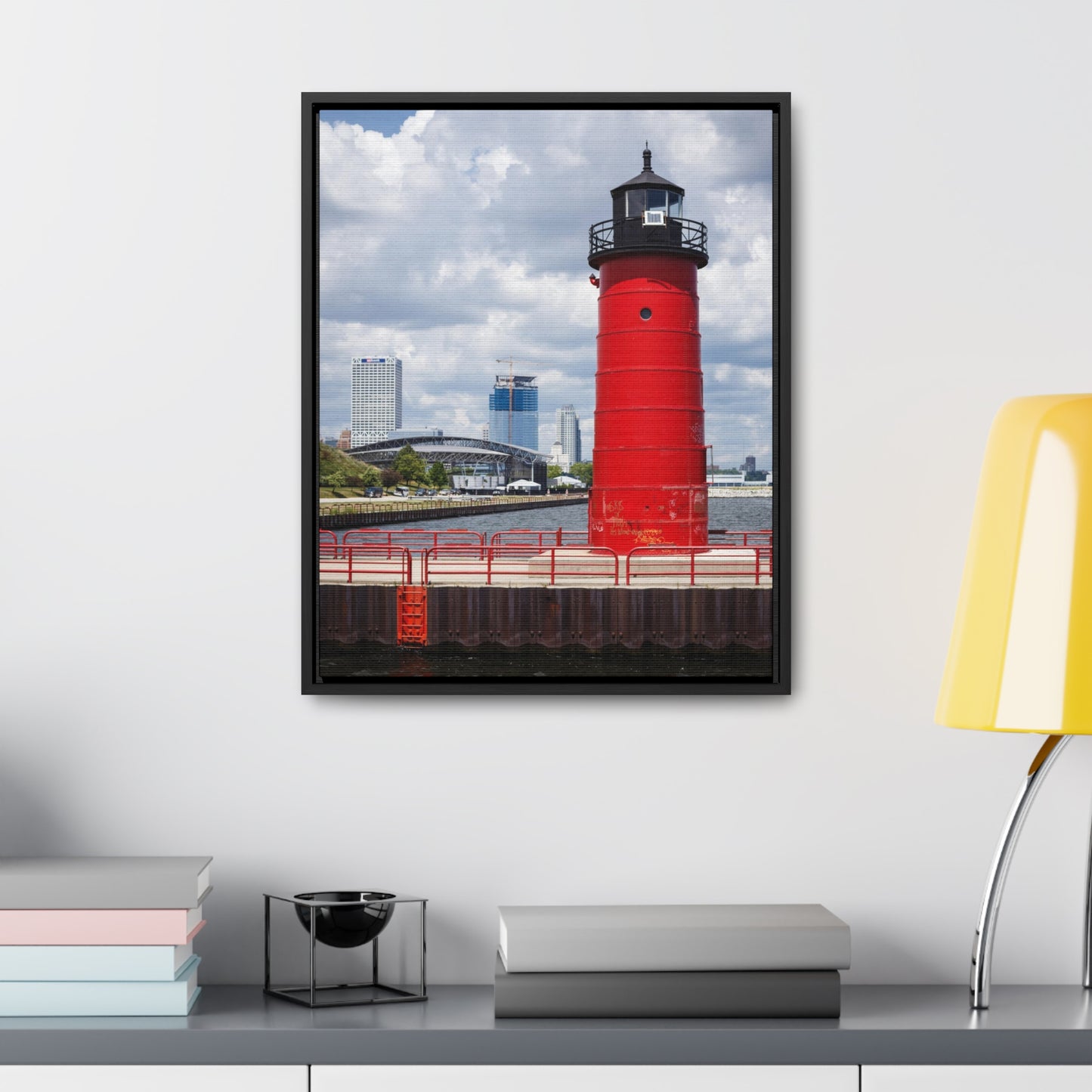 Phare et horizon de Milwaukee Wisconsin ; Milwaukee Pierhead Light, Photographie Encadrée Toile Wrap Wall Art