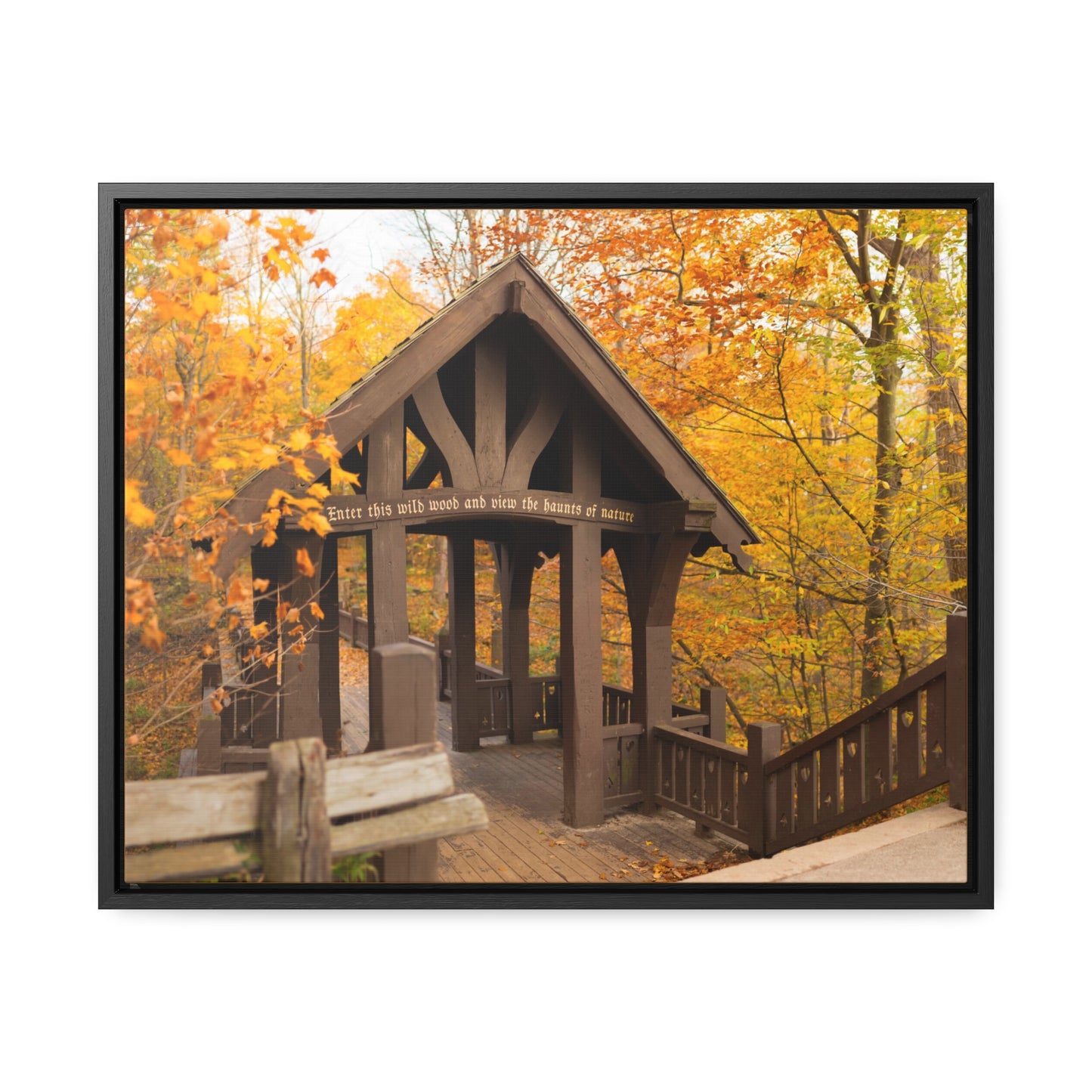 7 Bridges Trail’s Covered Bridge at Grant Park in South Milwaukee Wisconsin, Photography Framed Canvas Wrap Wall Art