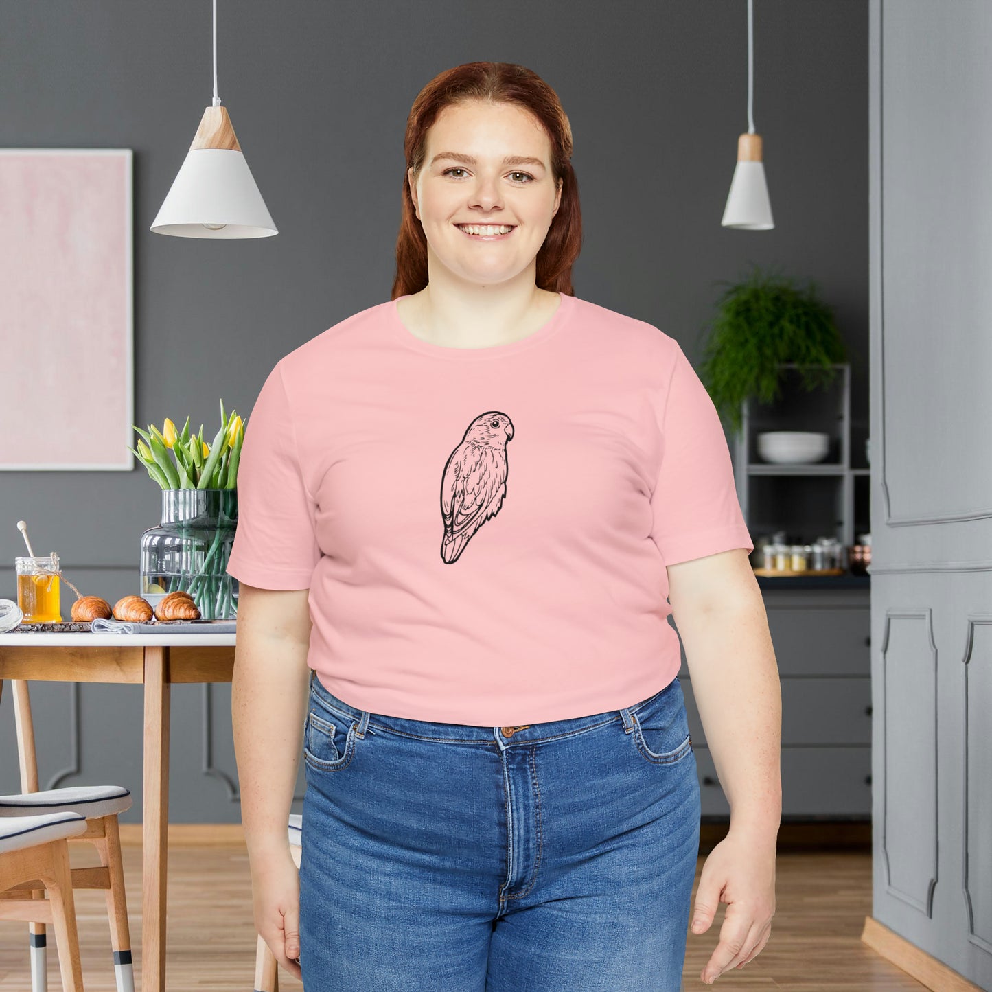 Cuddly Lovebird, Line Art Tee
