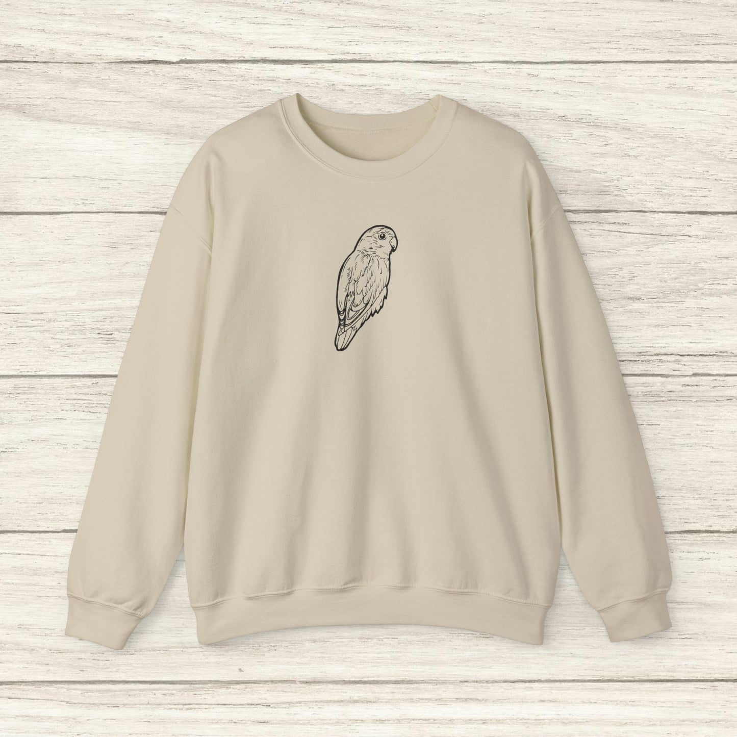 Cuddly Lovebird, sudadera con cuello redondo y arte lineal