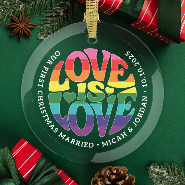 Round One Size Custom Glass Love is Love Gilbert Baker Rainbow Pride 3.5" Circle Ornaments
