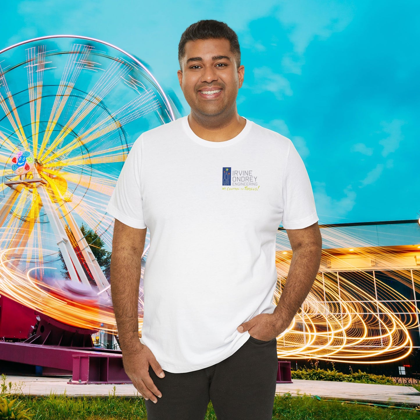 I Just Wanna Watch Horror Flicks & Ride Roller Coasters Tee (BACK graphic) • Irvine Ondrey Engineering