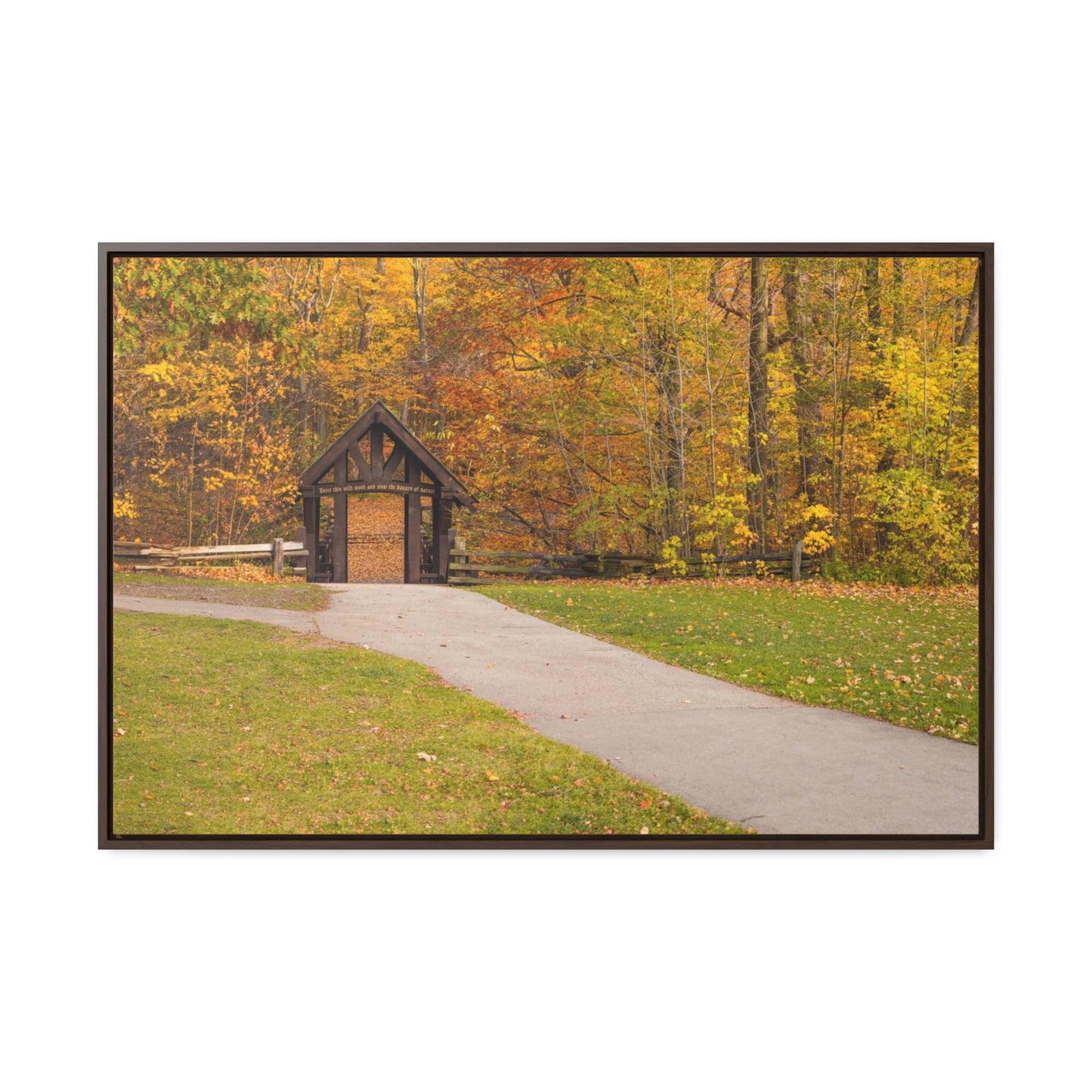 Pont couvert de Seven Bridges Trail à Grant Park dans le sud de Milwaukee Wisconsin, photographie horizontale encadrée toile Wrap Wall Art