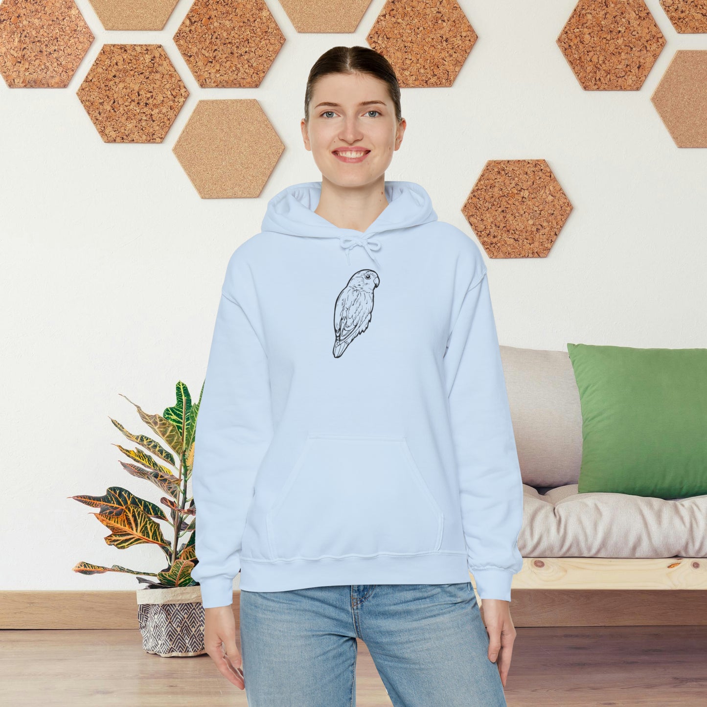 Cuddly Lovebird, Line Art Hoodie