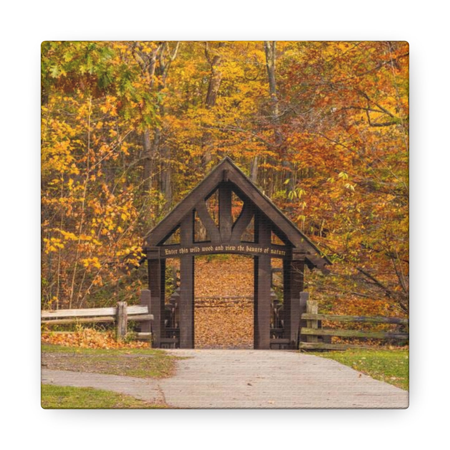 Seven Bridges Trail’s Covered Bridge at Grant Park in South Milwaukee Wisconsin, Photography Canvas Wrap Wall Art