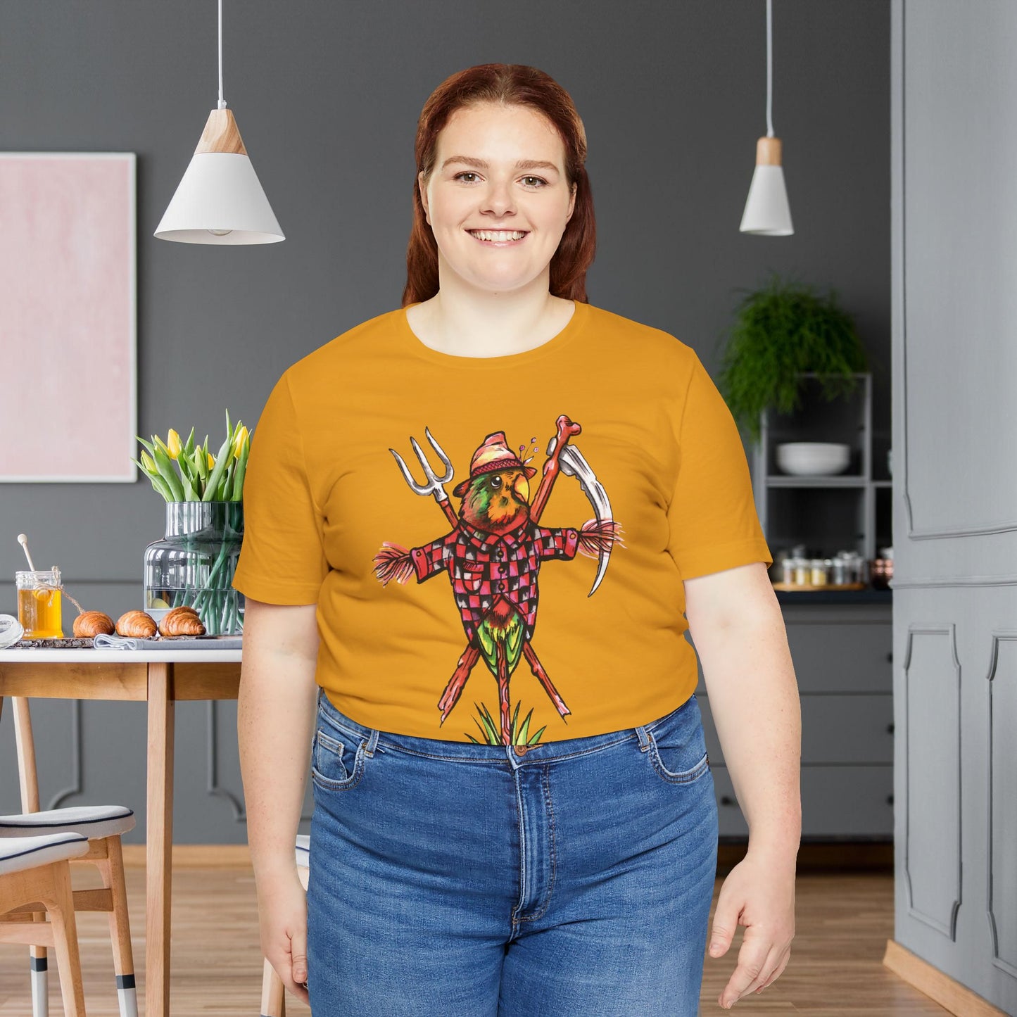 Scarecrow Lovebird, Hand-Drawn & Hand-Colored Tee