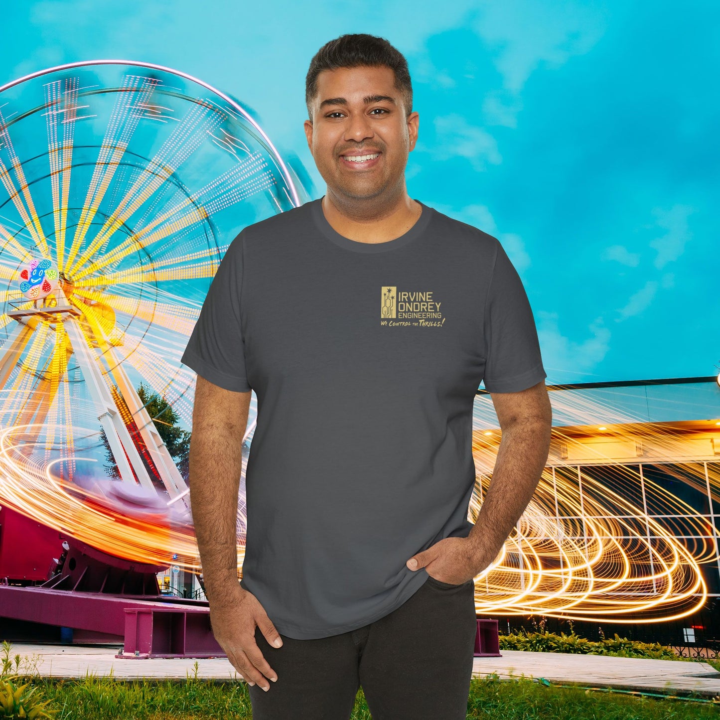 I Just Wanna Hang Out with My Cats & Ride Roller Coasters Tee (BACK graphic) • Irvine Ondrey Engineering