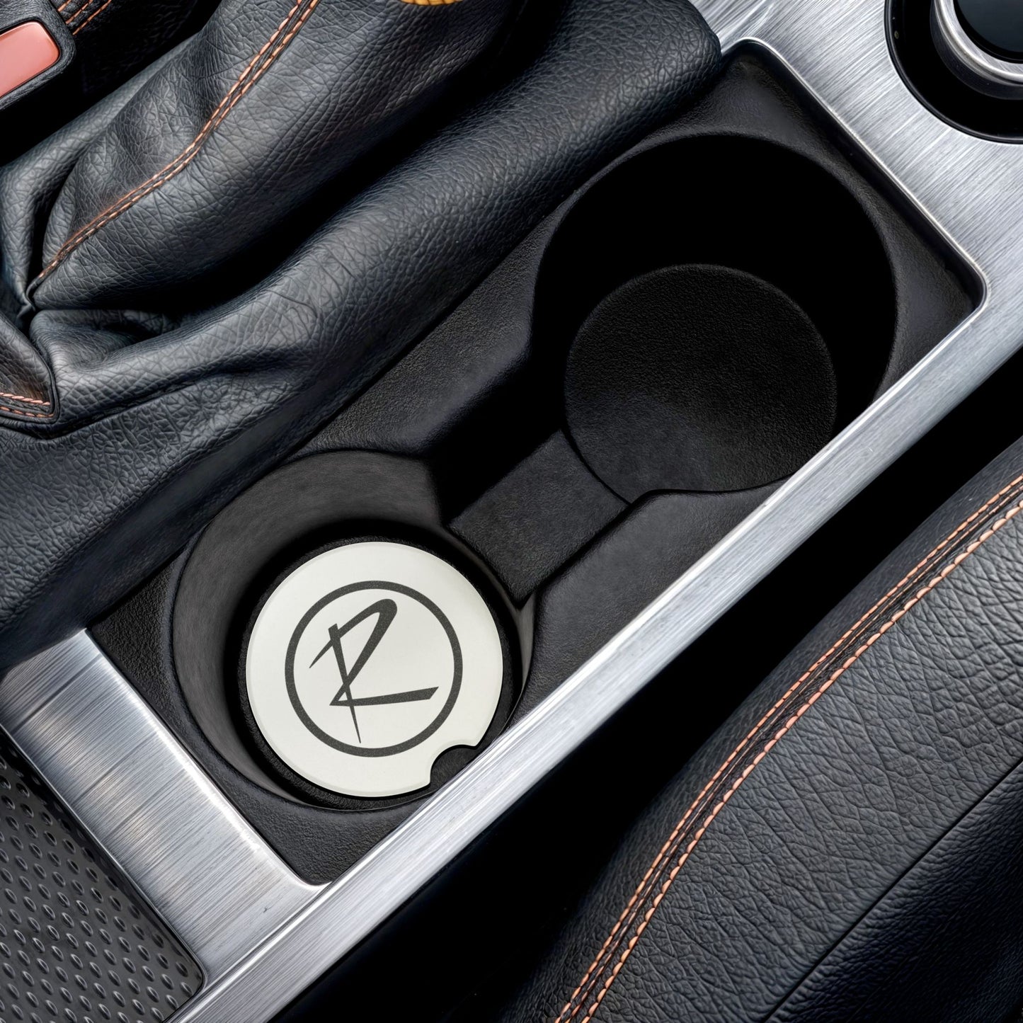 Rambler Logo Black & White Soapstone Car Cup-Holder Coaster