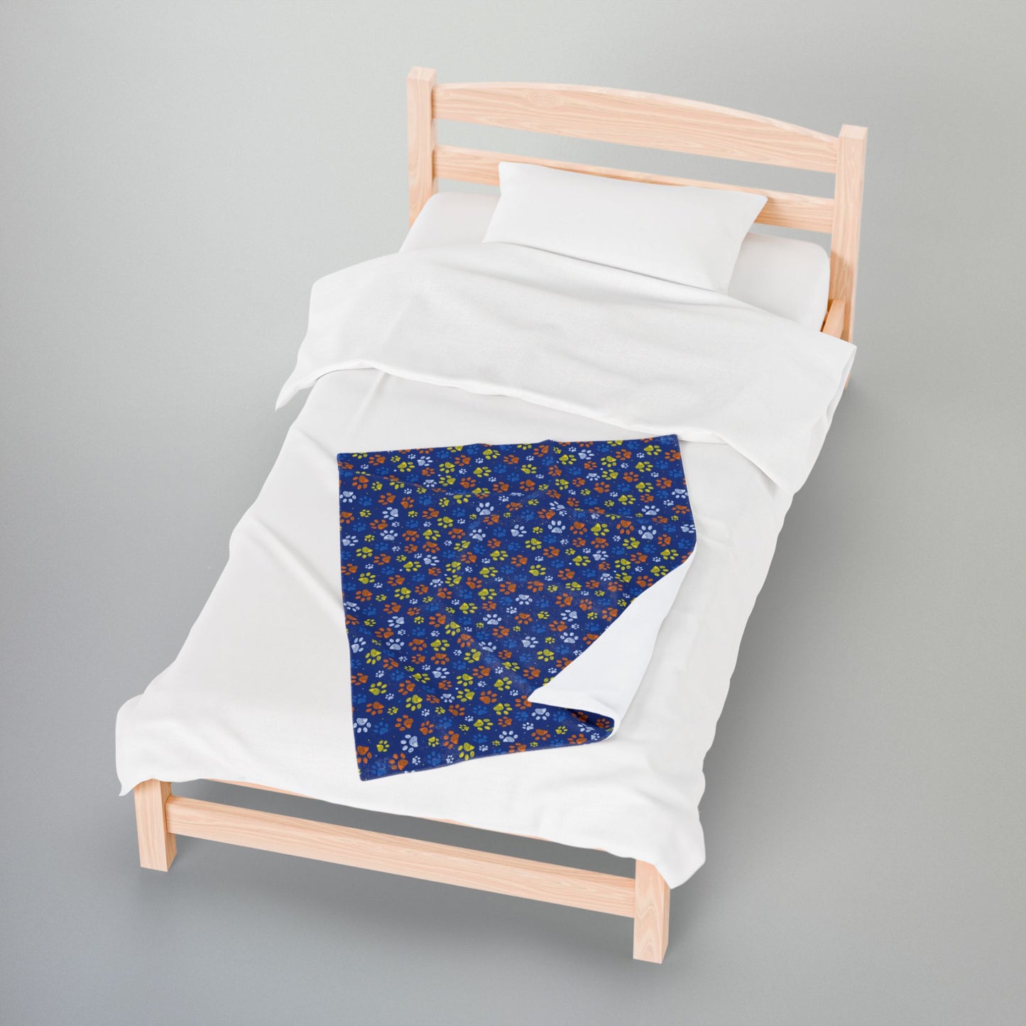 Midway Boardwalk Yellow & Orange Ohio Paw Prints Blue Velveteen Plush Blanket