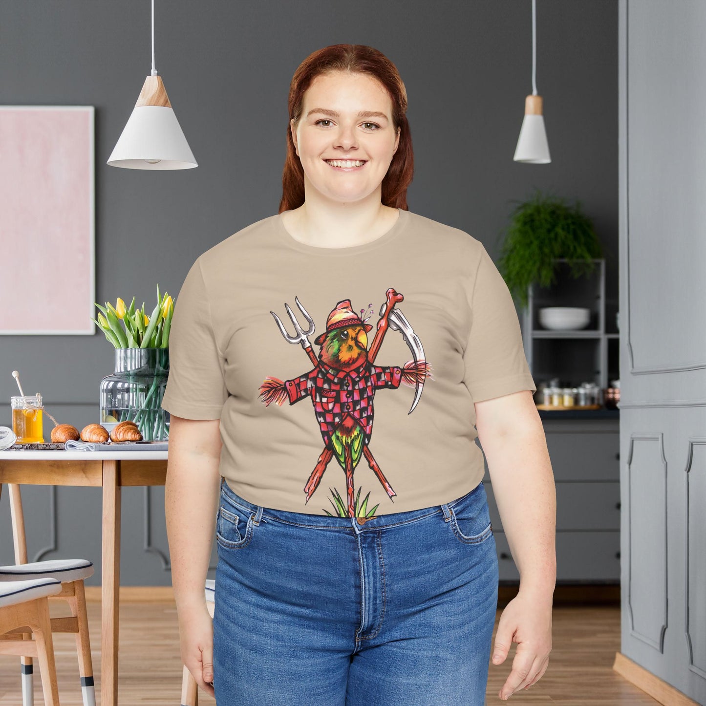 Scarecrow Lovebird, Hand-Drawn & Hand-Colored Tee