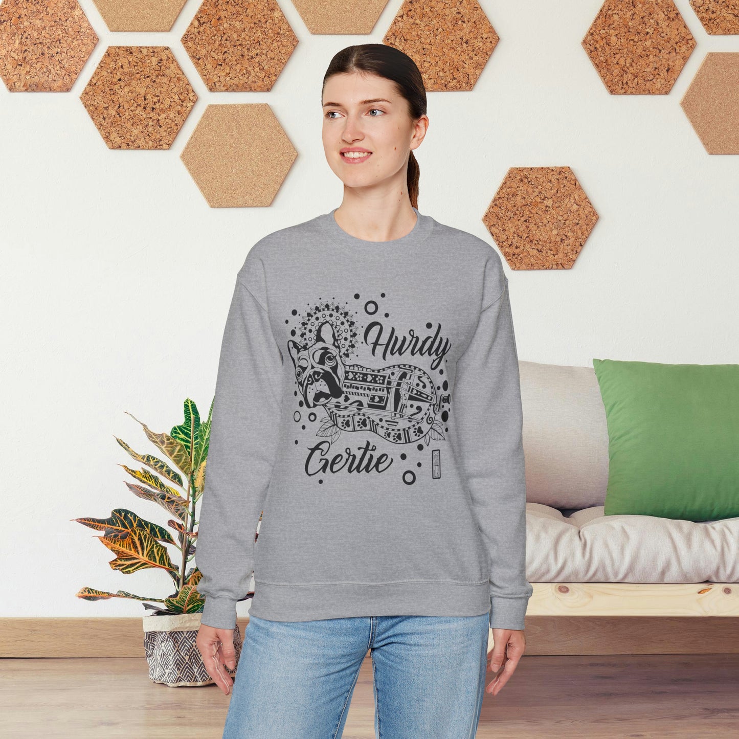 Hurdy Gertie Crew Neck Sweatshirt, Frenchton Dog Line Art Sweat Shirt