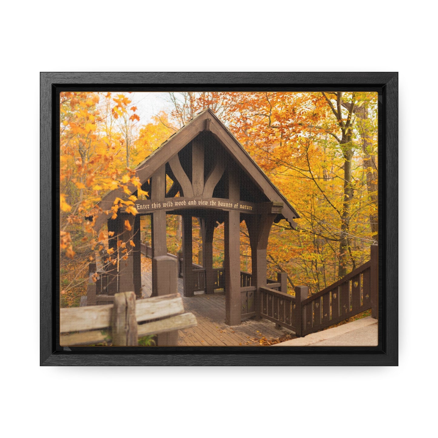 7 Bridges Trail’s Covered Bridge at Grant Park in South Milwaukee Wisconsin, Photography Framed Canvas Wrap Wall Art