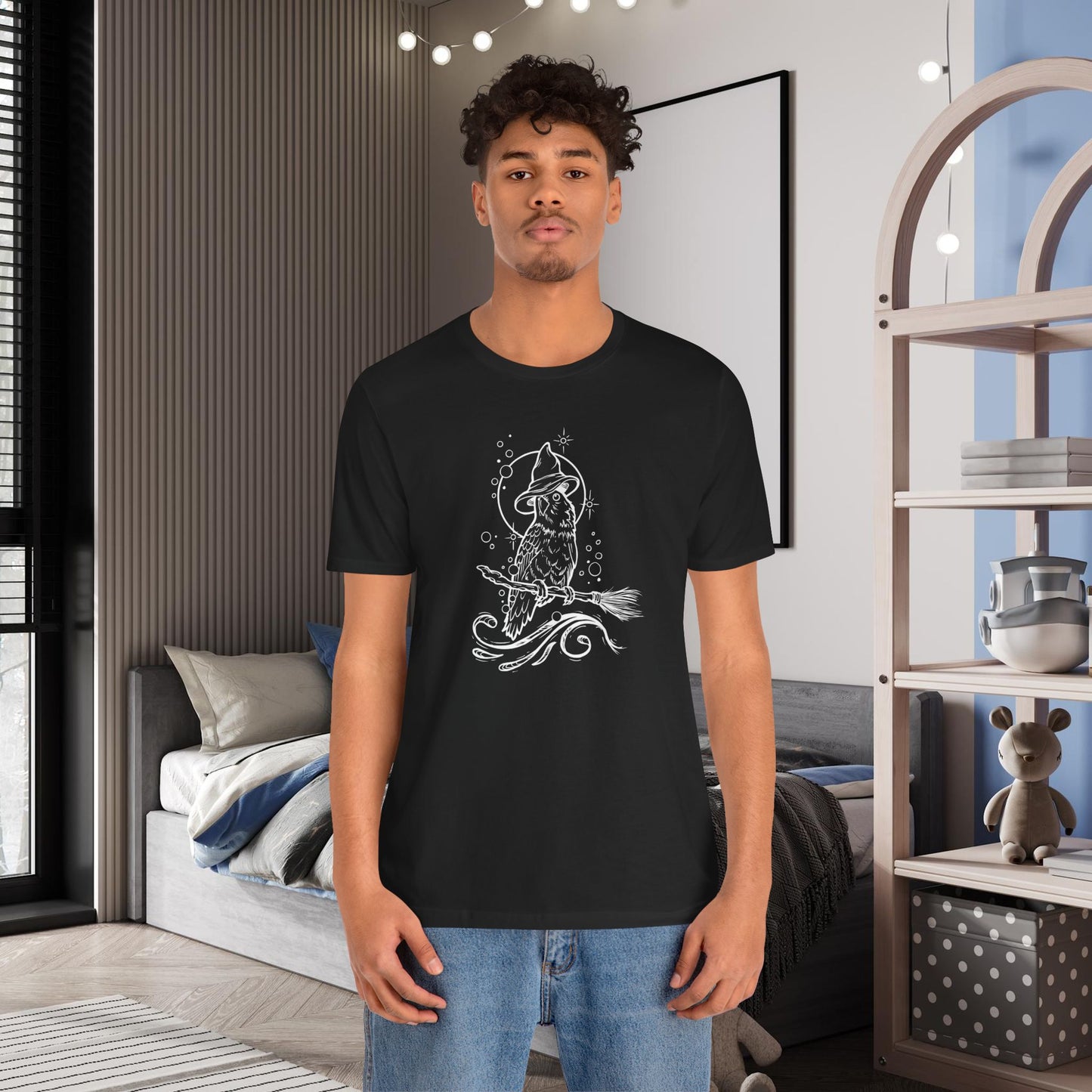 Lovebird Witch on a Broom, Line Art Tee