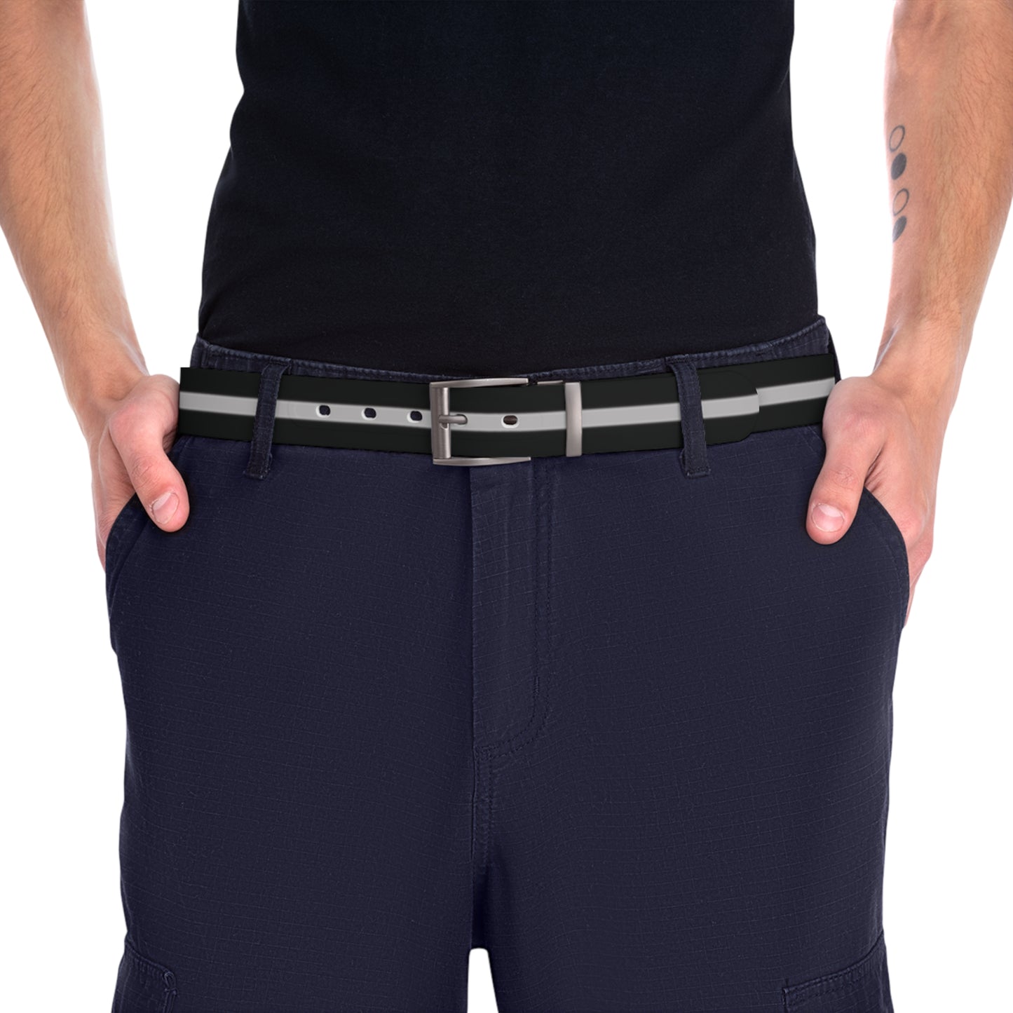 Thin Silver Line Flag Belt