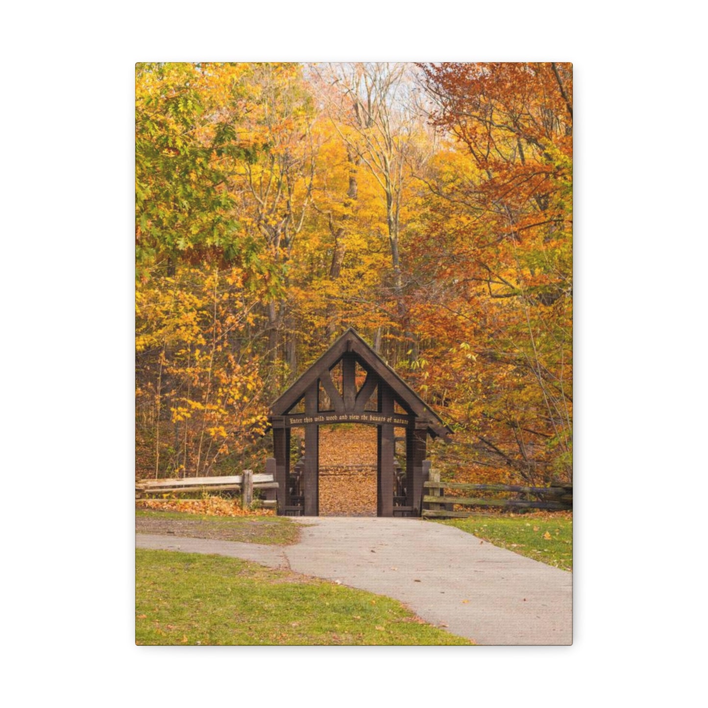 Seven Bridges Trail’s Covered Bridge at Grant Park in South Milwaukee Wisconsin, Photography Canvas Wrap Wall Art