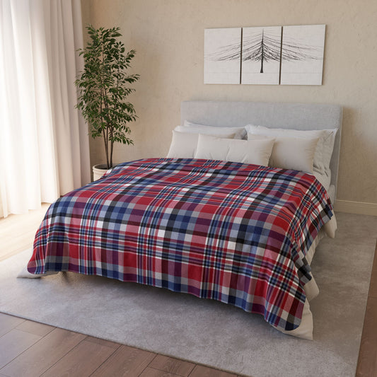 America U.S.A. Red, White & Blue Plaid Fleece Sherpa Blanket