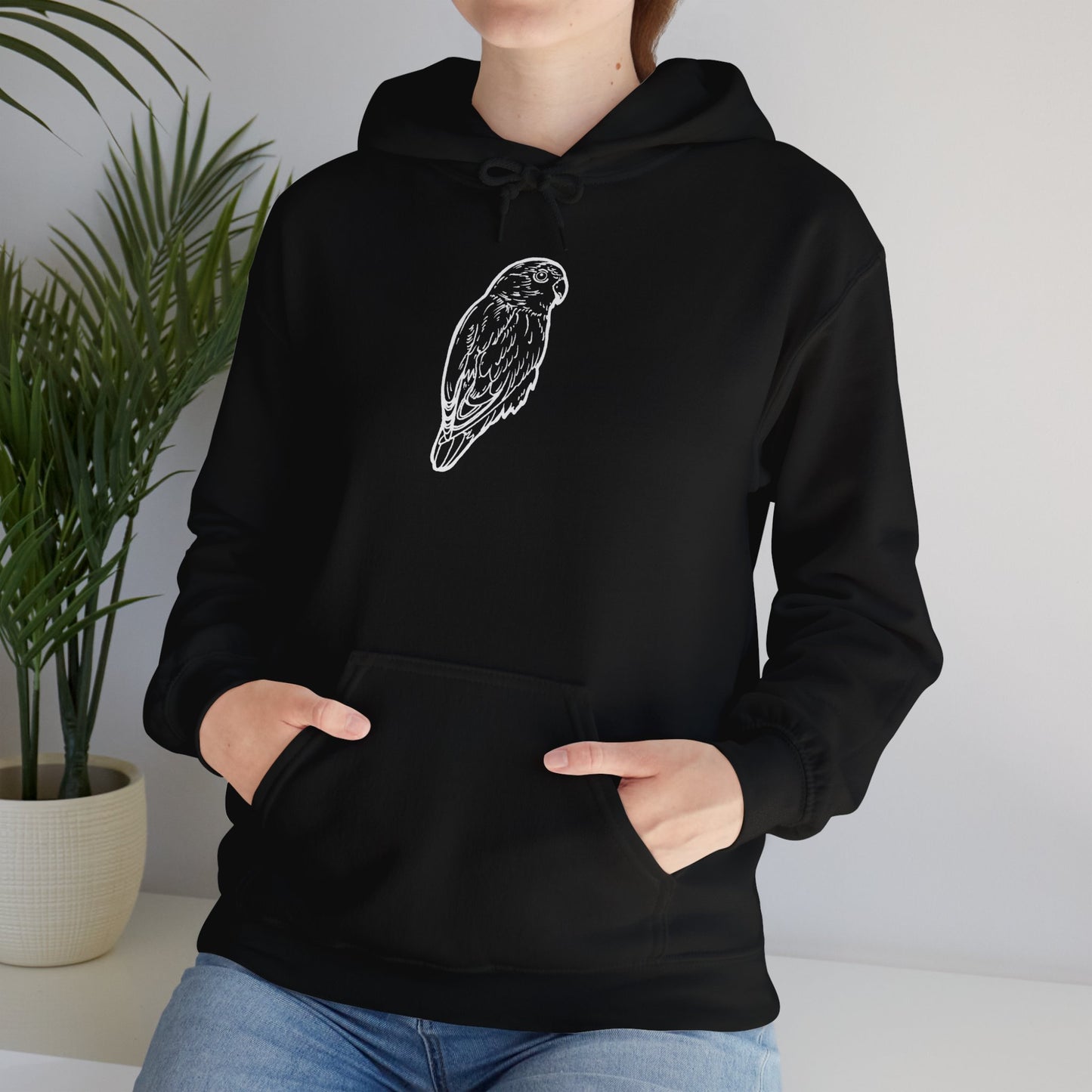 Cuddly Lovebird, Line Art Hoodie