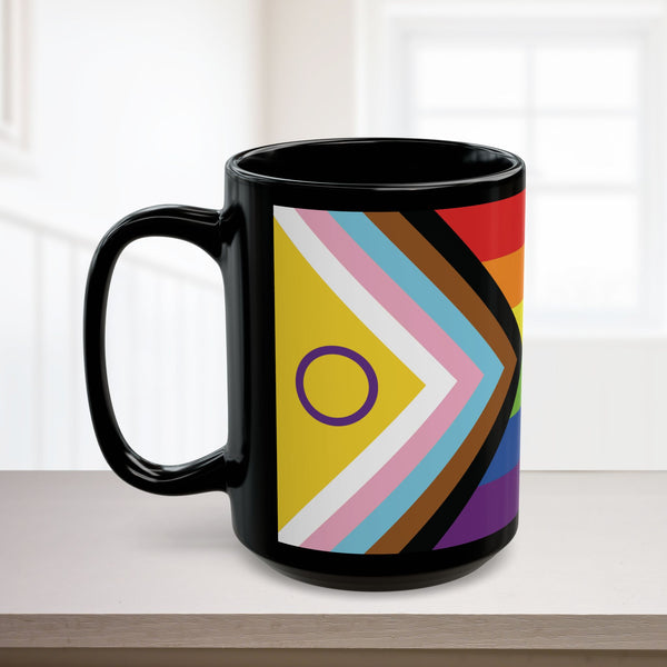 15oz Black Intersex-Inclusive Progress Rainbow Pride Flag 11oz or 15oz Ceramic Mug