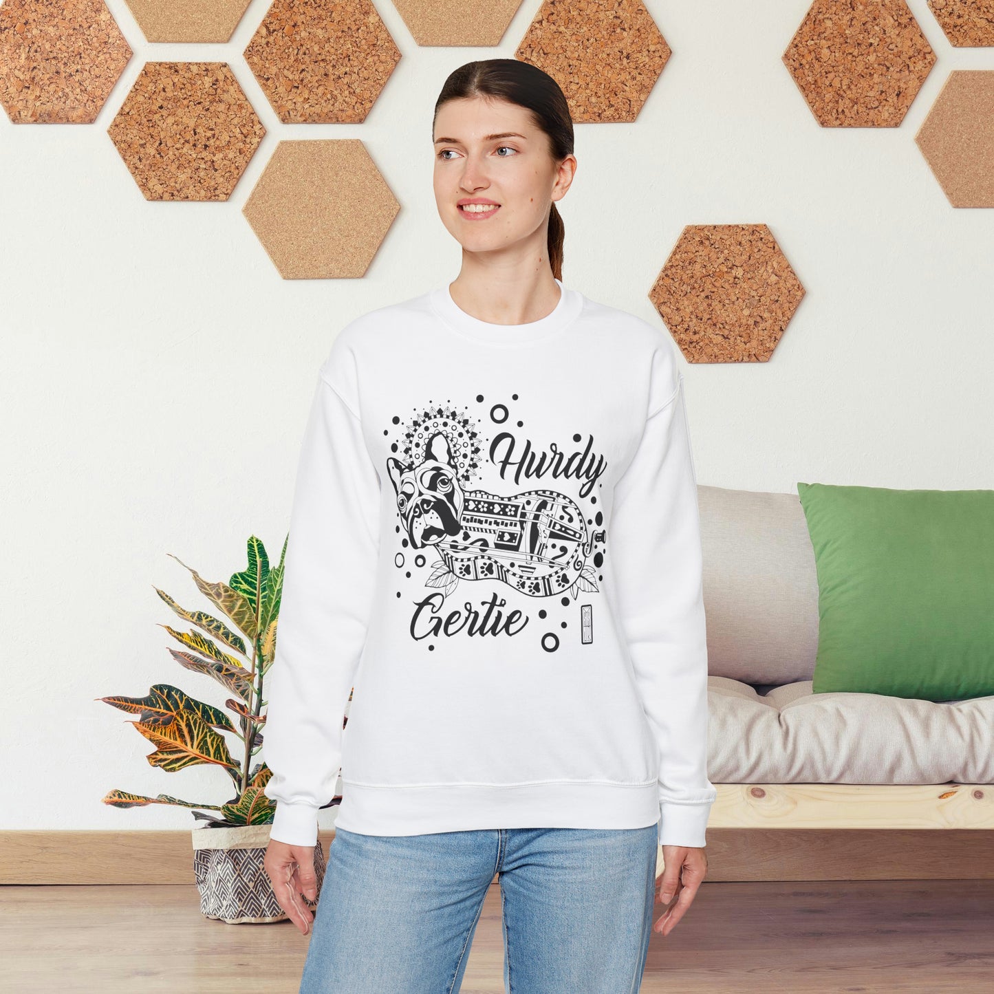 Hurdy Gertie Crew Neck Sweatshirt, Frenchton Dog Line Art Sweat Shirt