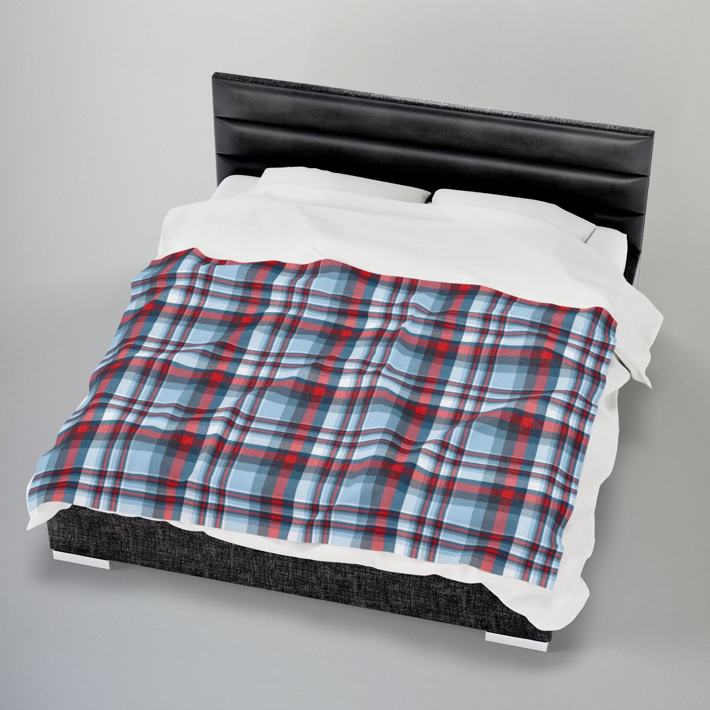 Nautical Teal Plaid Velveteen Plush Blanket