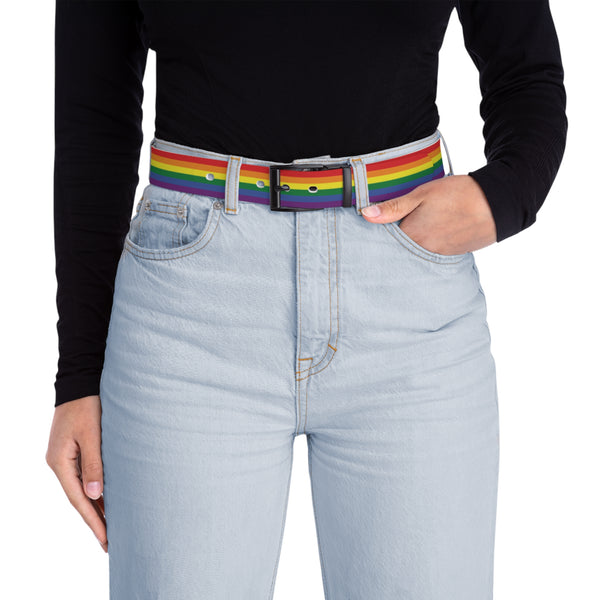 Black Metal 50'' Rainbow Pride Flag Belt
