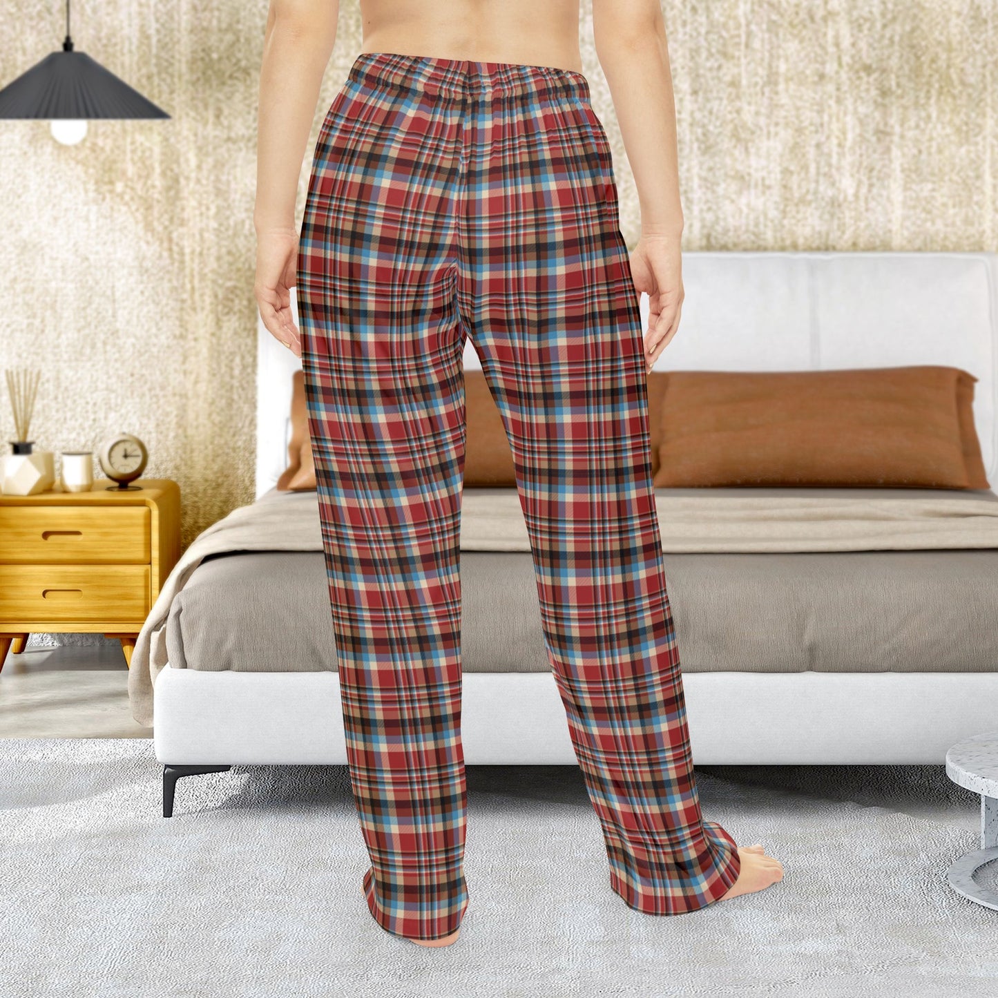 Rustic Red, Cream, Brown & Blue Plaid Women’s Pajama Pants