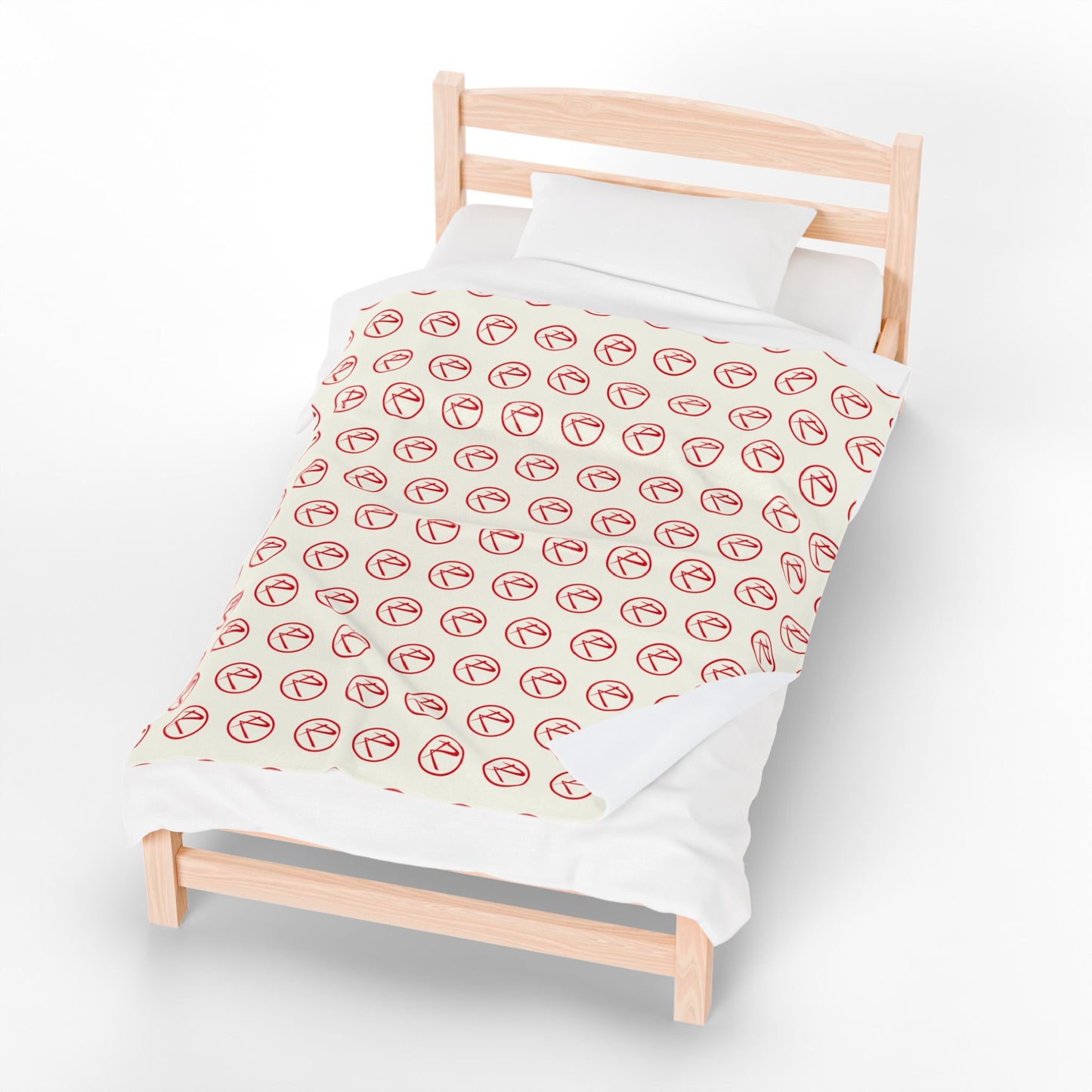 Velveteen Plush Red Rambler Logo Ivory Blanket
