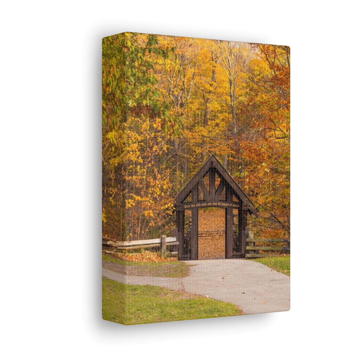 Seven Bridges Trail’s Covered Bridge at Grant Park in South Milwaukee Wisconsin, Photography Canvas Wrap Wall Art